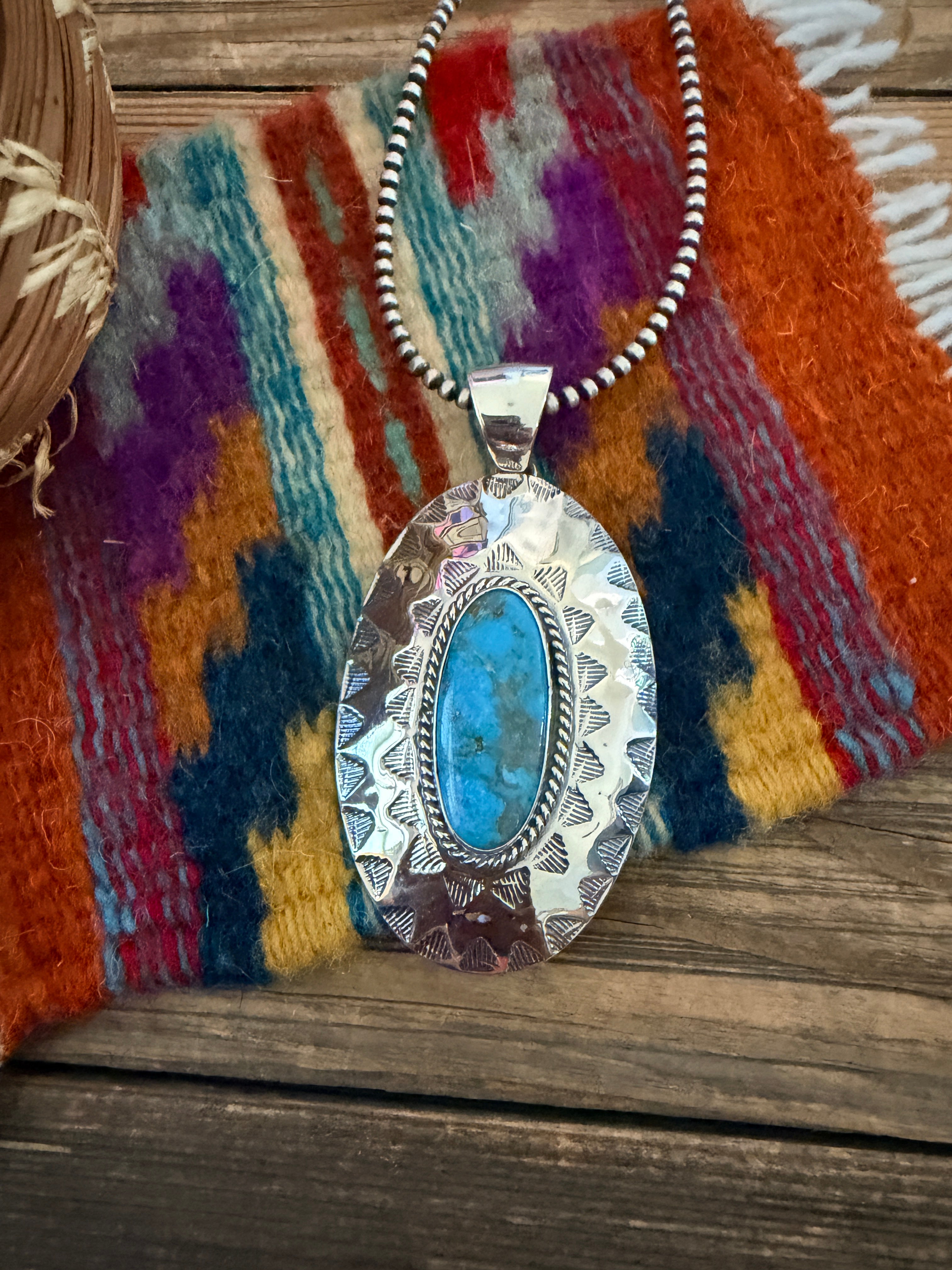 Handcrafted Turquoise and Sterling Silver Concho Pendant
