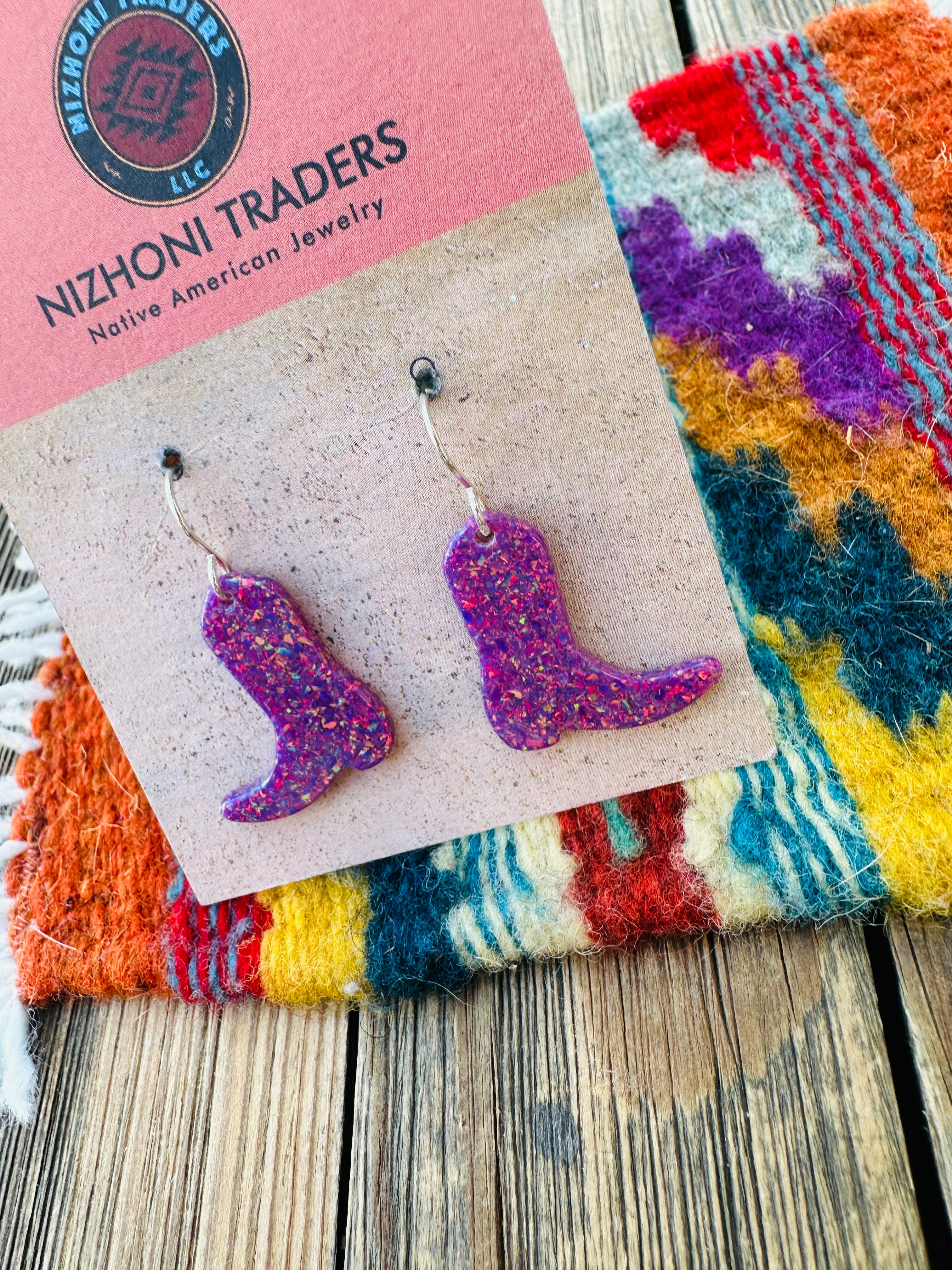 Handcrafted Sterling Silver & Opal Cowboy Boot Dangle Earrings