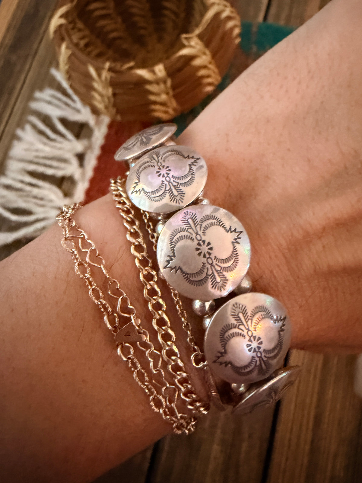 Handcrafted Old Pawn Sterling Silver Pearl Beaded Stretch Bracelet