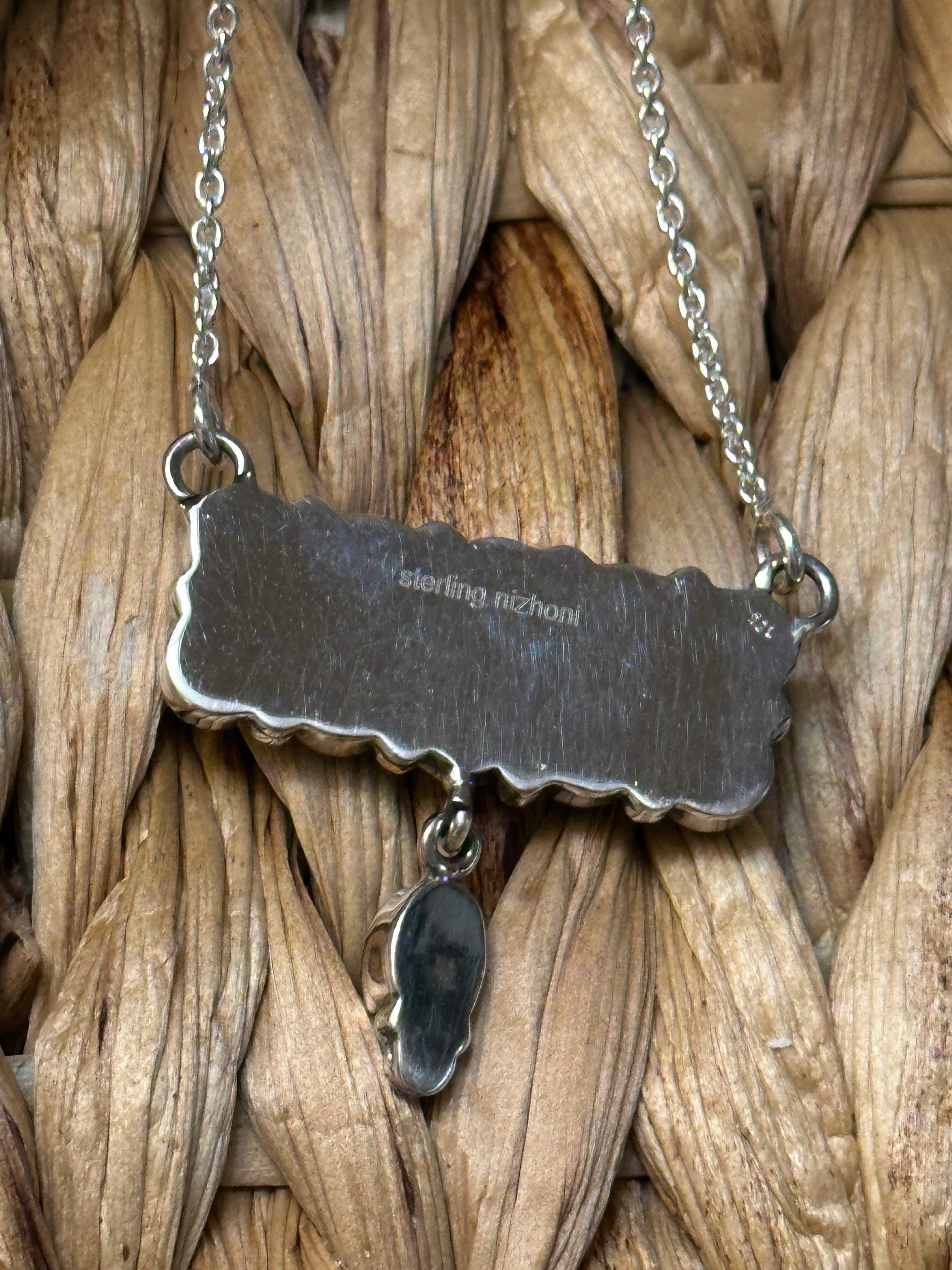 Handmade Sterling Silver & Turquoise Tear Drop Dangle, Bar Necklace