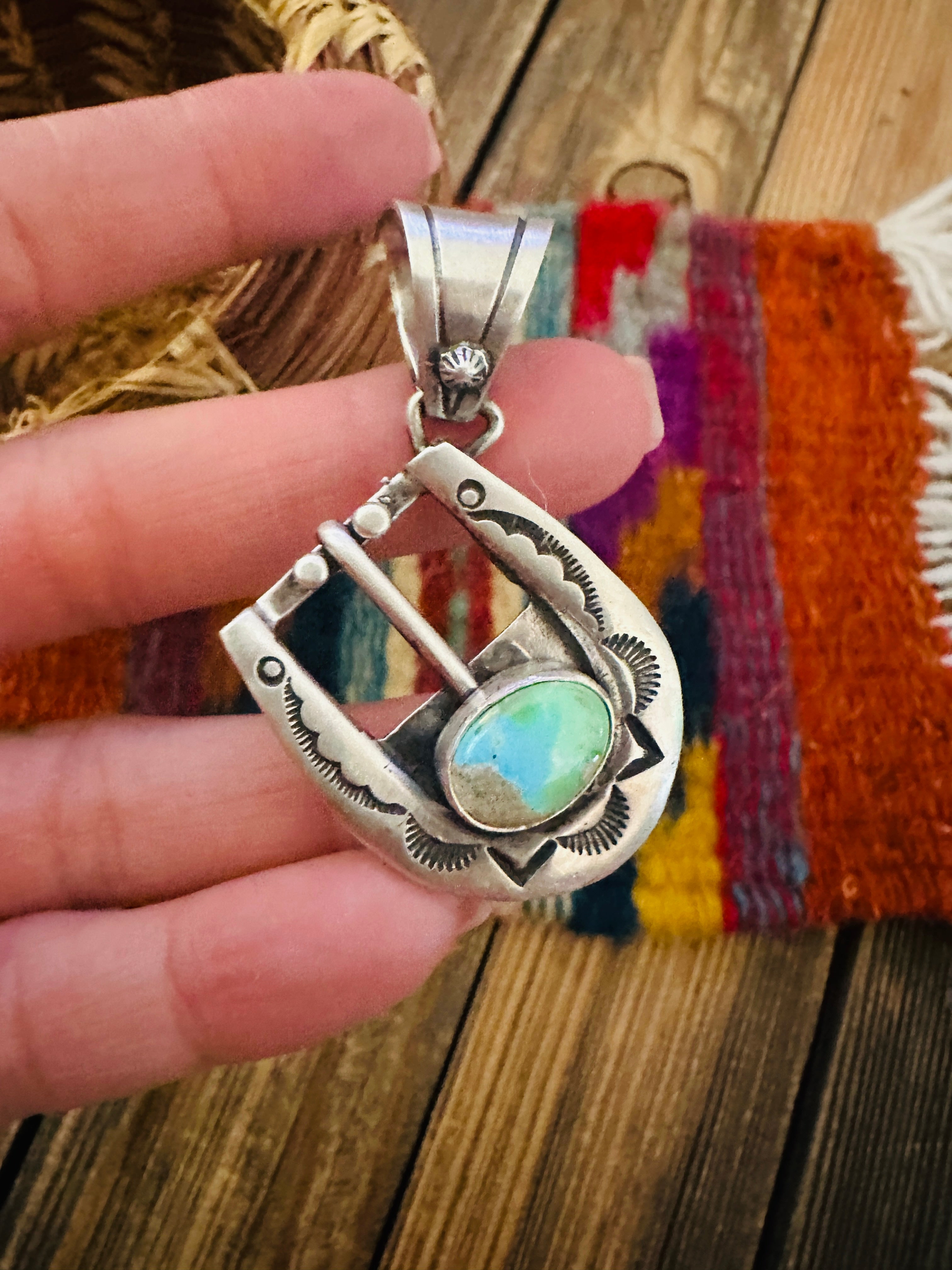 Handcrafted Sterling Silver & Turquoise Belt Buckle Pendant