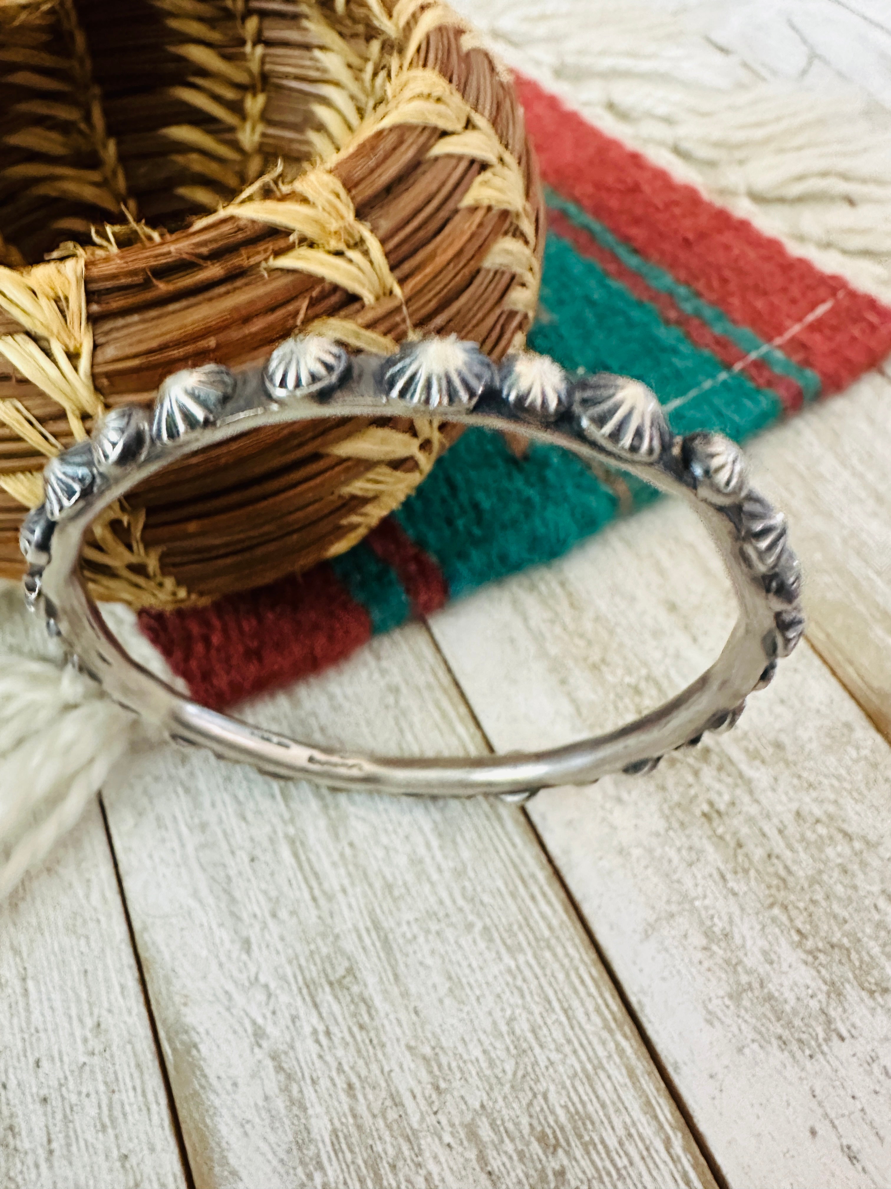 Chimney Butte Navajo Sterling Silver Studded Bangle Bracelet