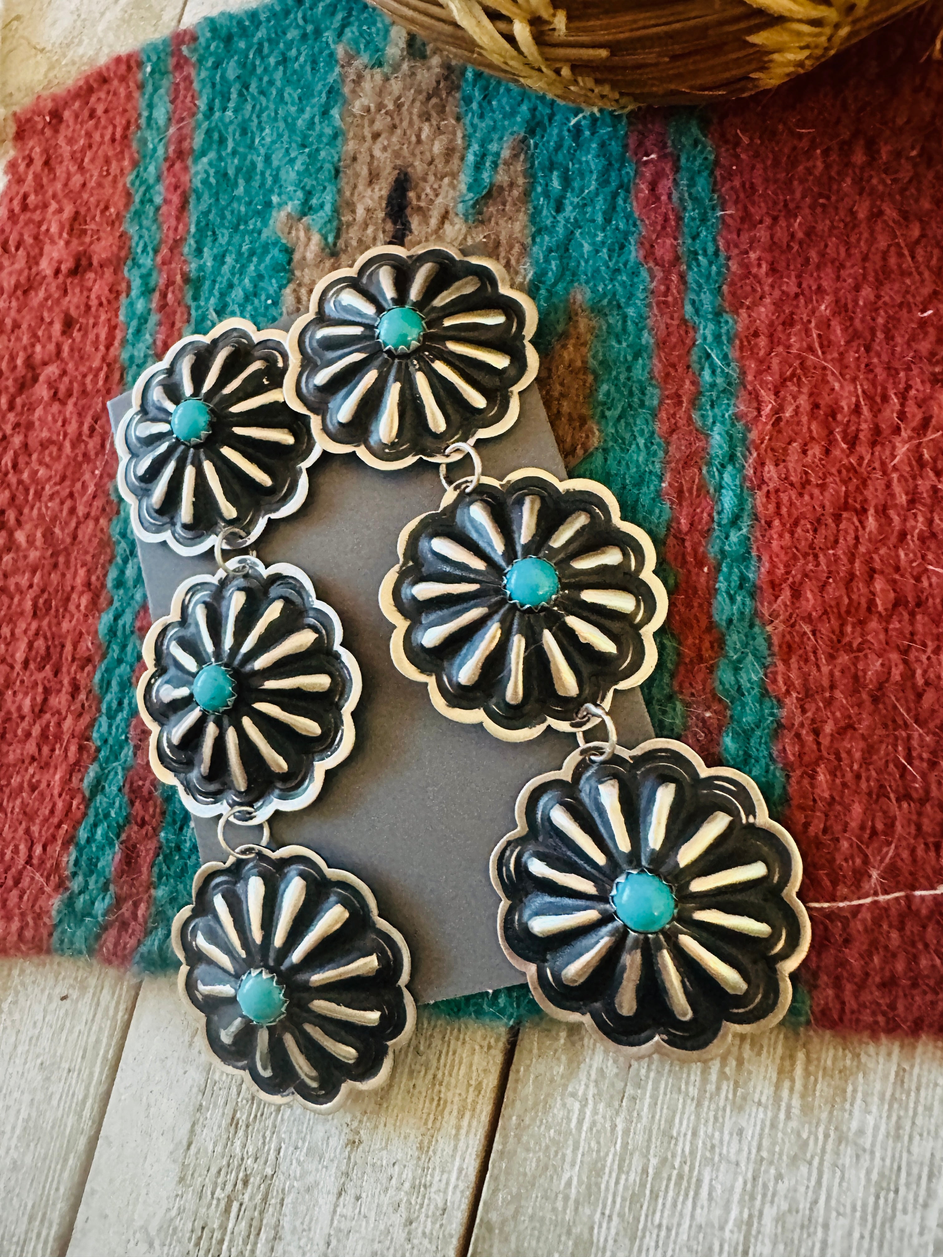 Handcrafted Turquoise & Sterling Silver Concho Dangle Earrings