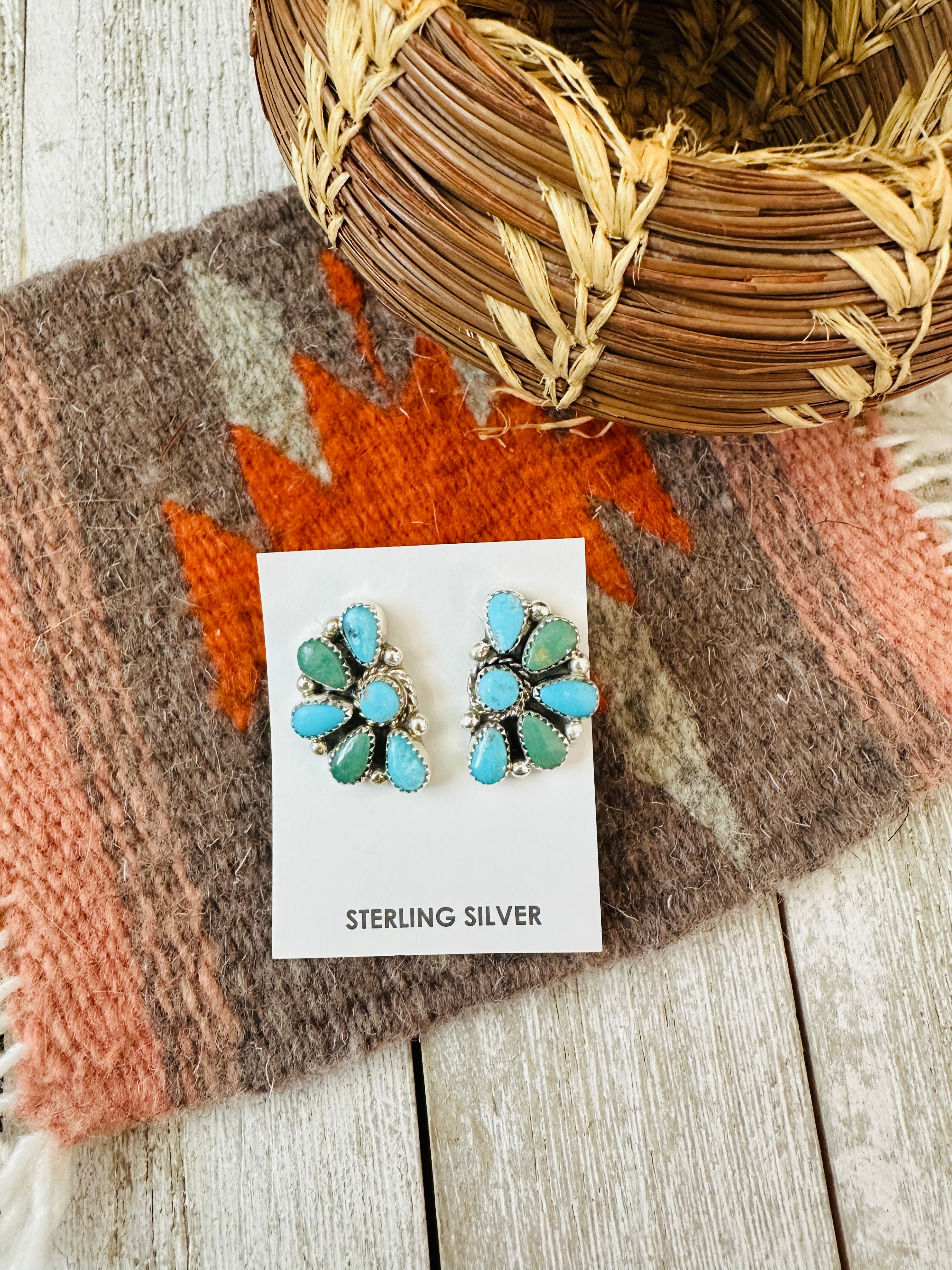 Handcrafted Sterling Silver & Turquoise Cluster Post Earrings
