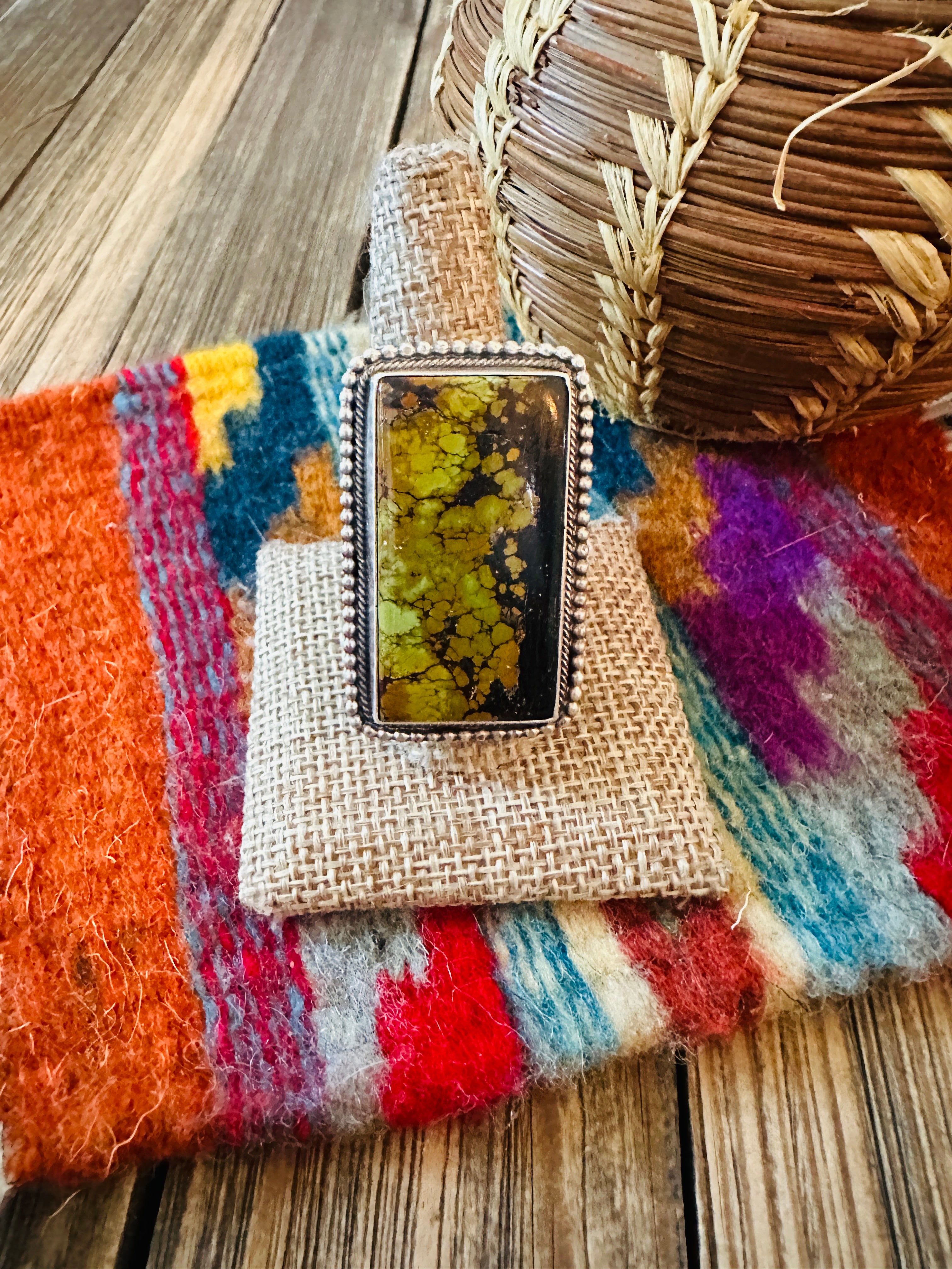 Handcrafted Blackjack Turquoise & Sterling Silver Ring Size 9.75