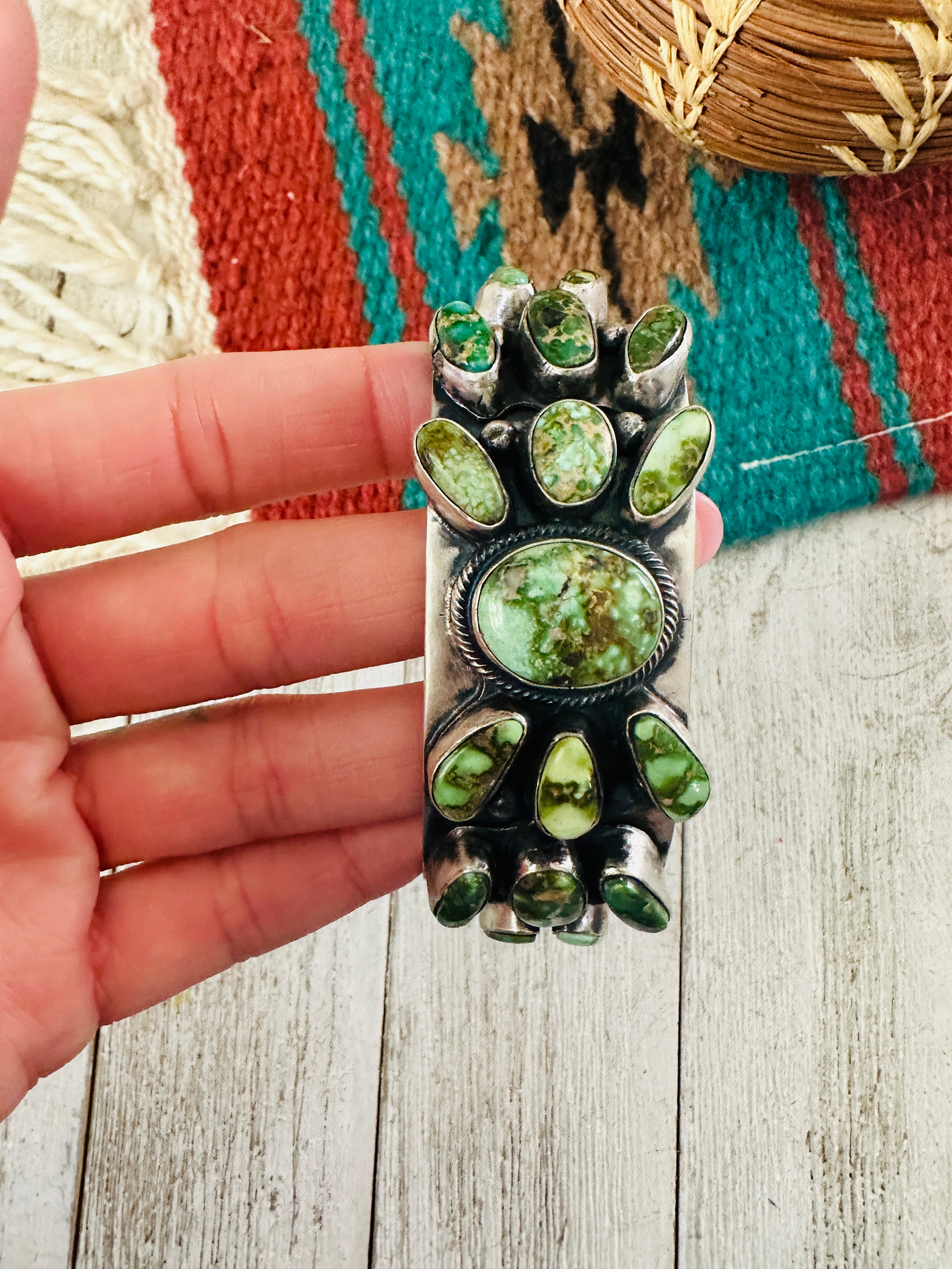 Navajo Sterling Silver & Sonoran Gold Turquoise Cuff Bracelet By B Johnson /