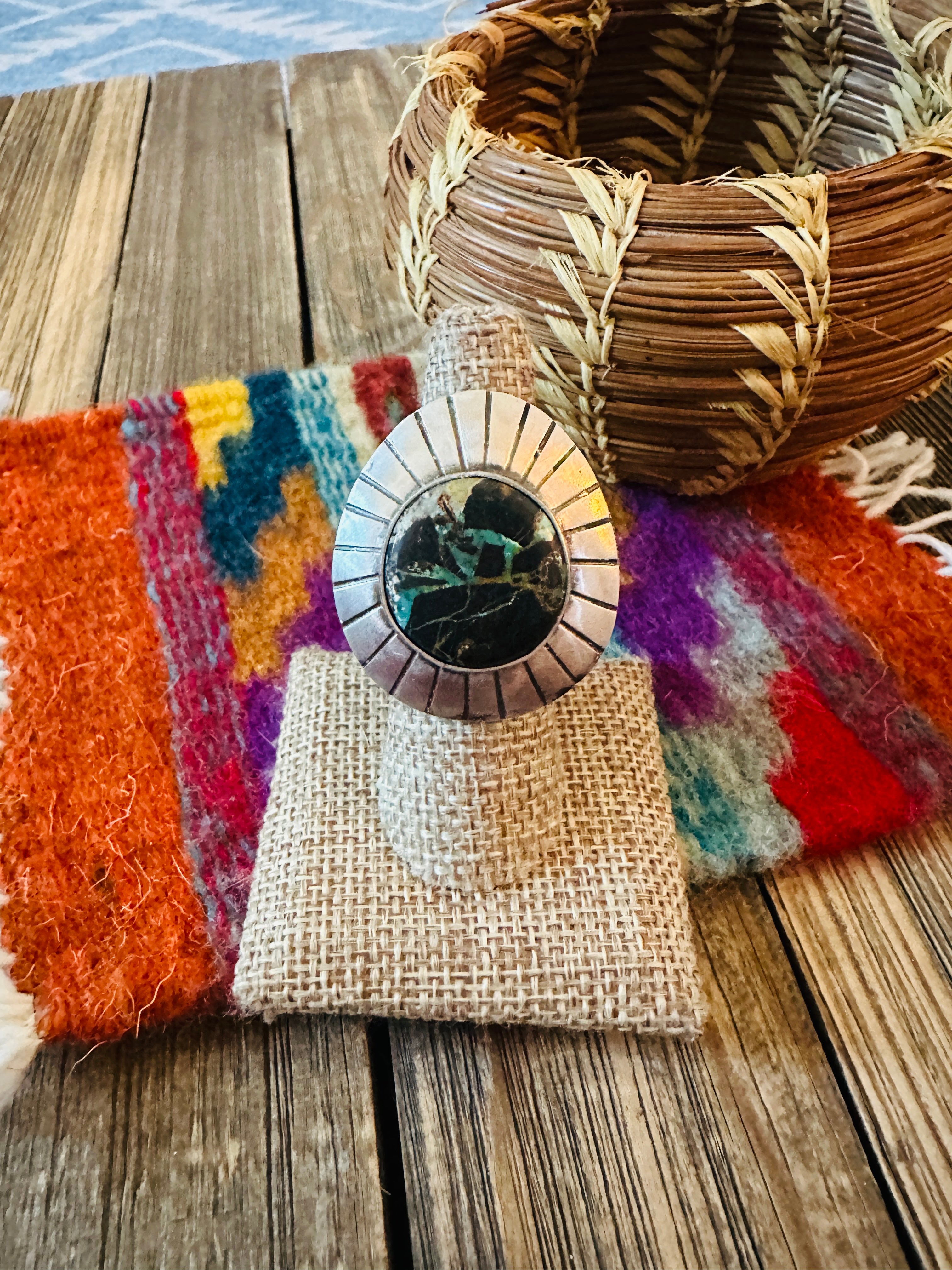 Handcrafted Blackjack Turquoise & Sterling Silver Ring Size 7 by Jamison Hoskie