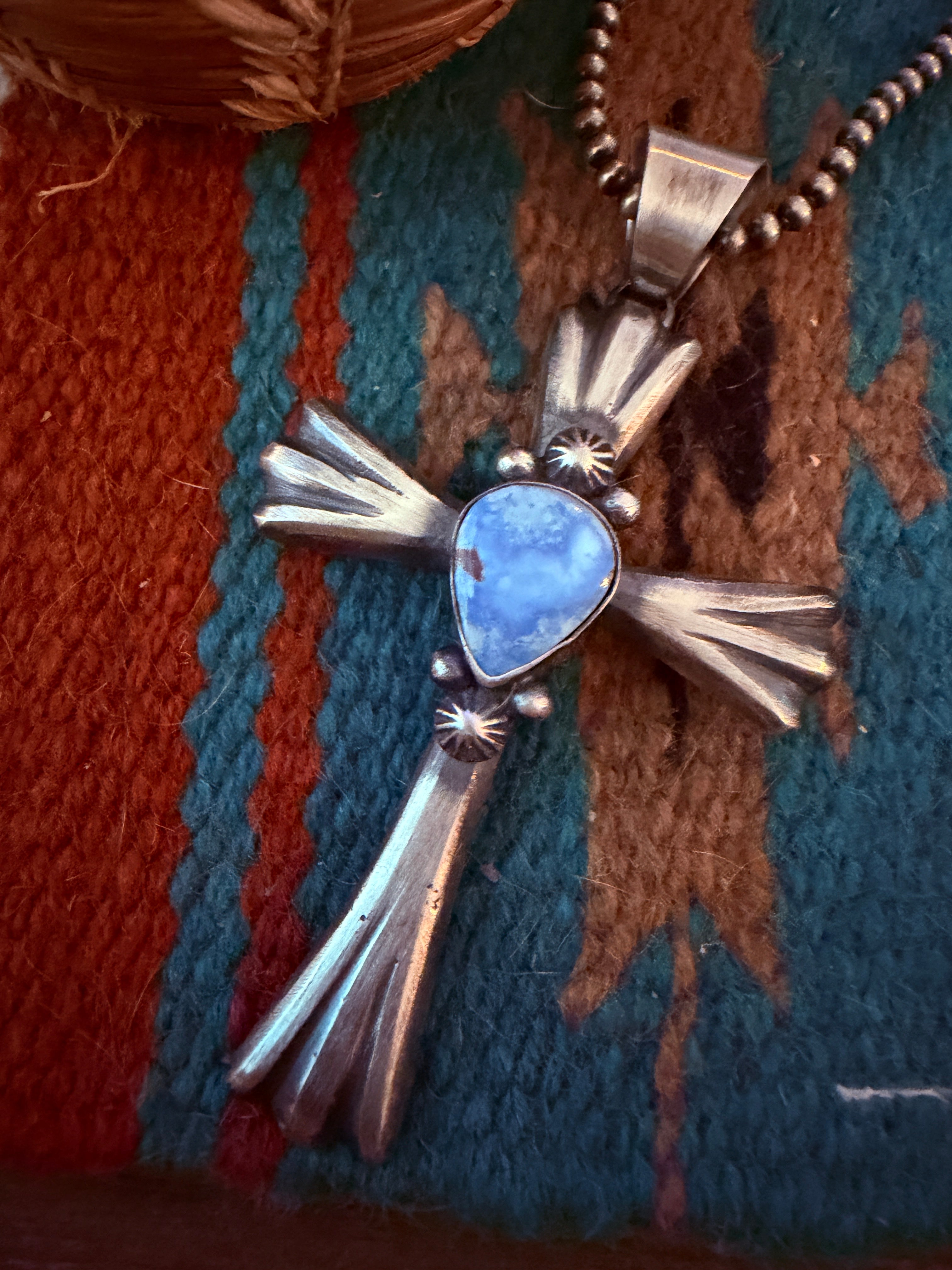 Handcrafted Golden Hills Turquoise & Sterling Silver Cross Pendant by Chimney Butte