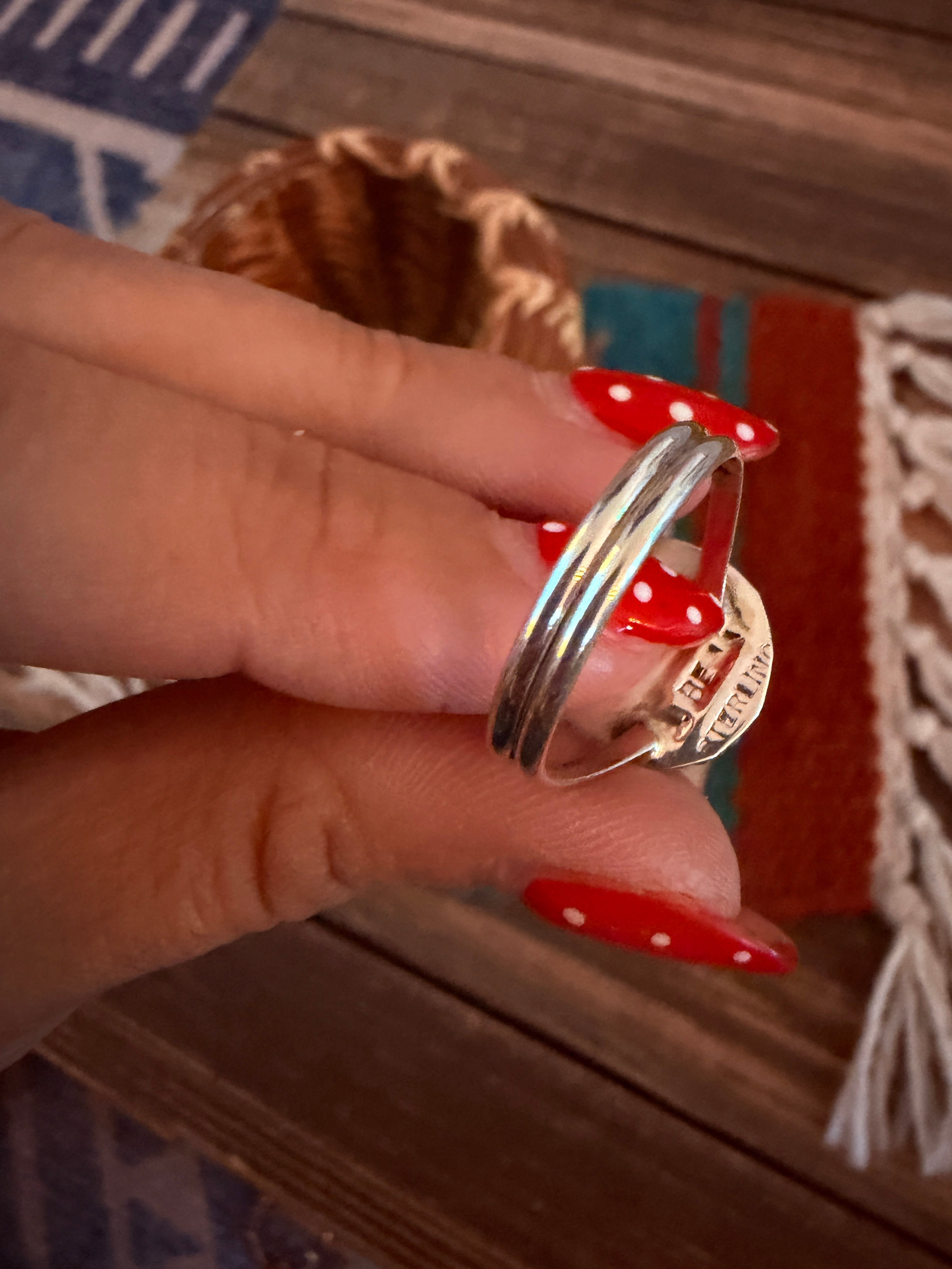 Handcrafted Turquoise & Sterling Silver Ring Size 8