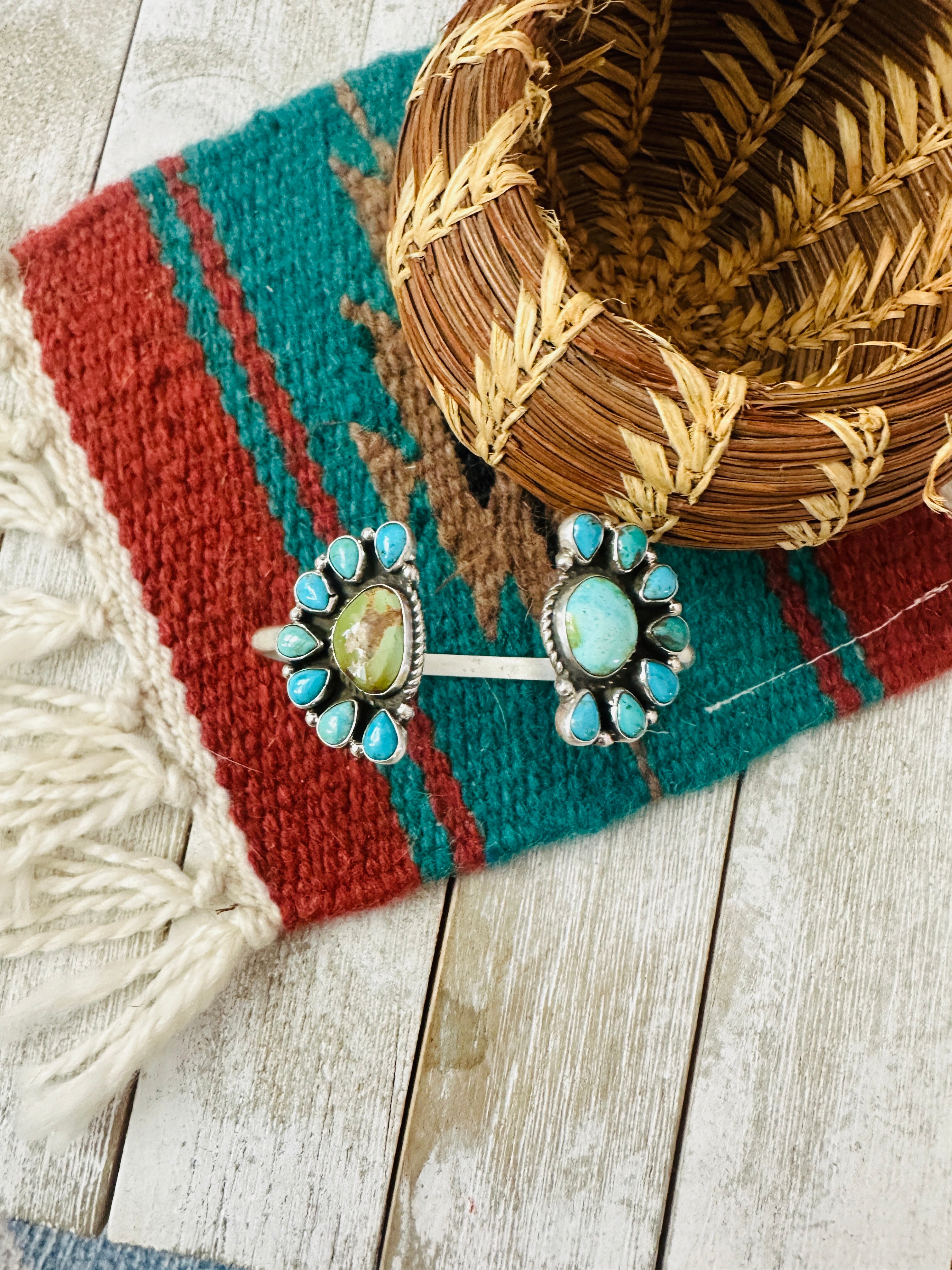 Handcrafted Turquoise & Sterling Silver Floating Cuff Bracelet /