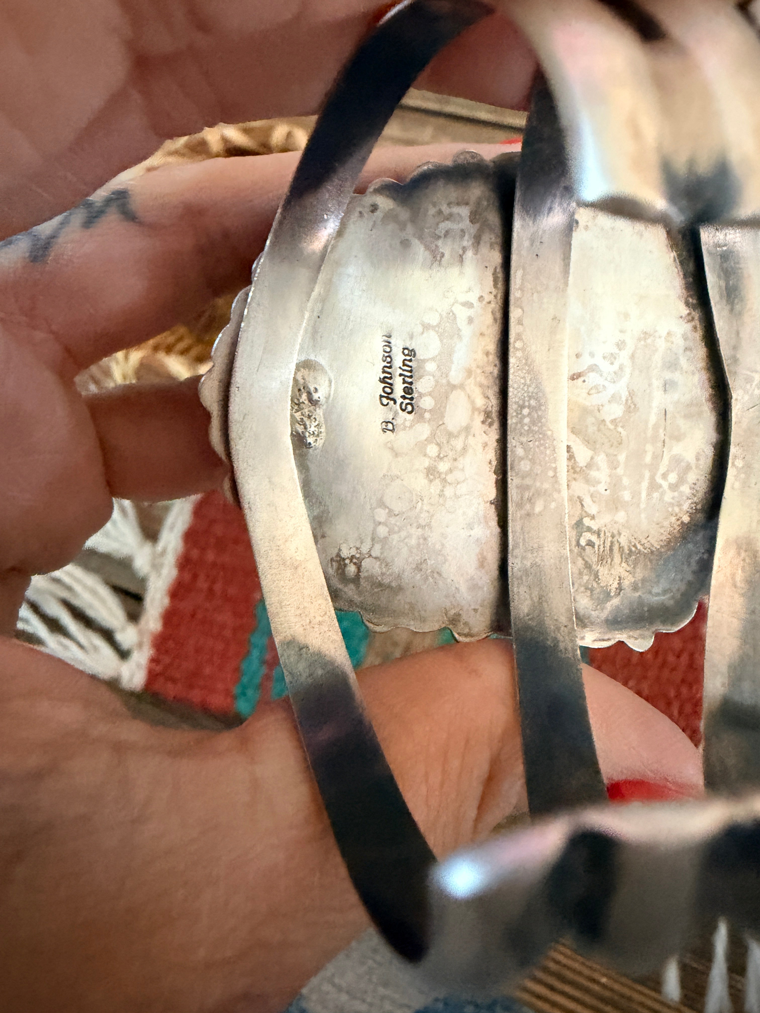 Handcrafted Royston Turquoise & Sterling Silver Cluster Cuff Bracelet by Bobby Johnson