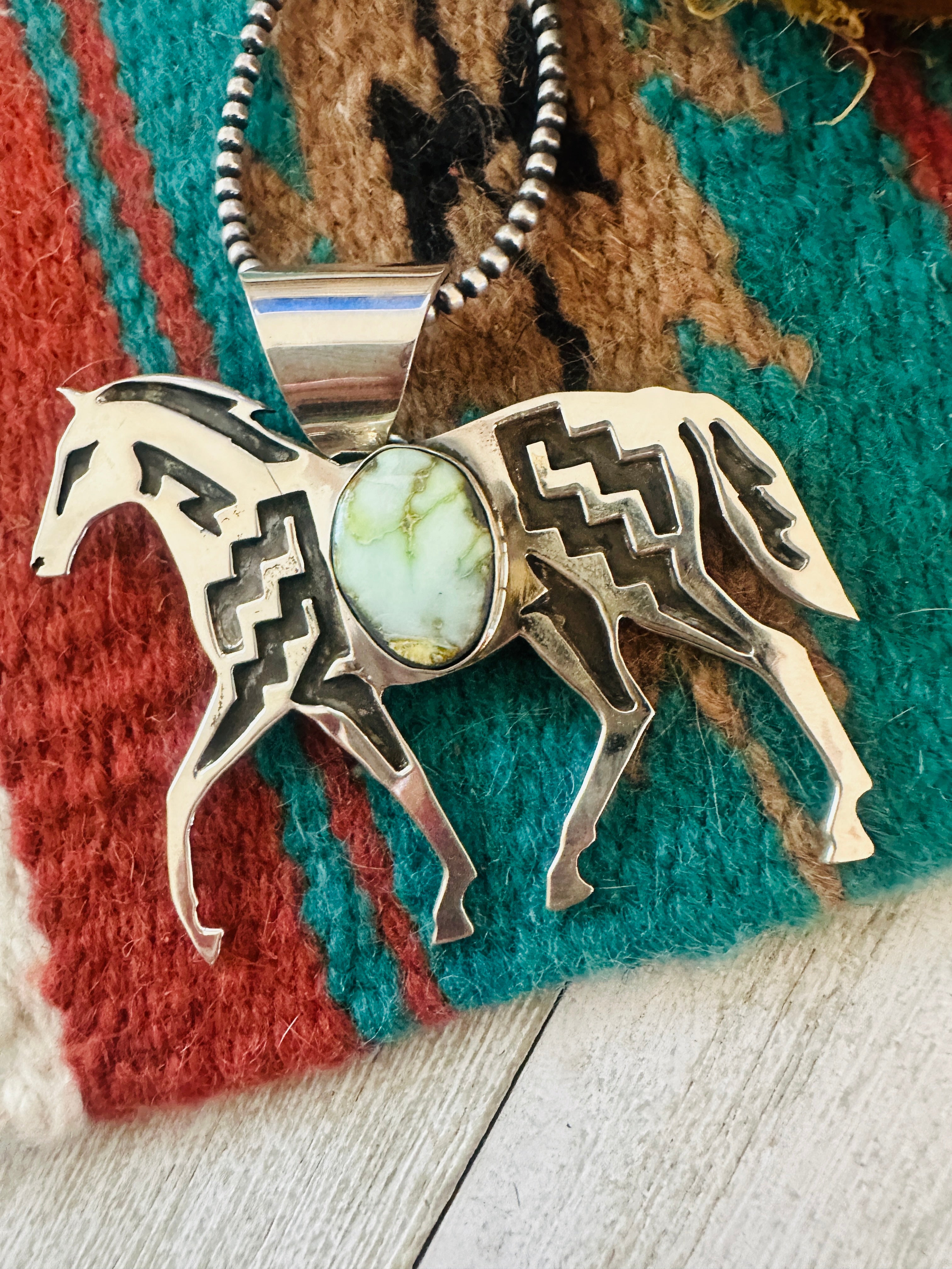 Handcrafted Turquoise and Sterling Silver Horse Pendant by Medru