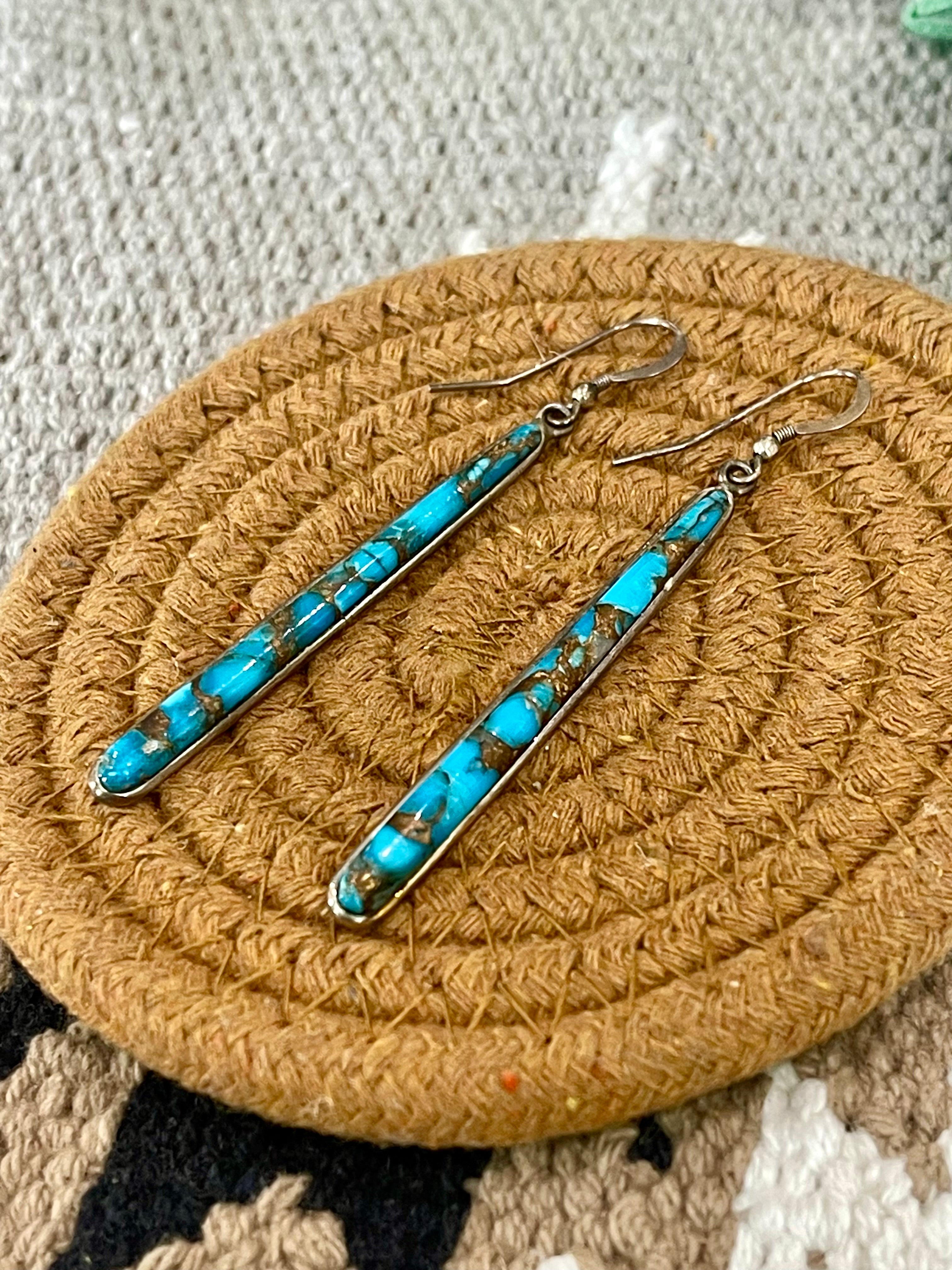 Vintage Handmade Faux Turquoise Dangle Earrings