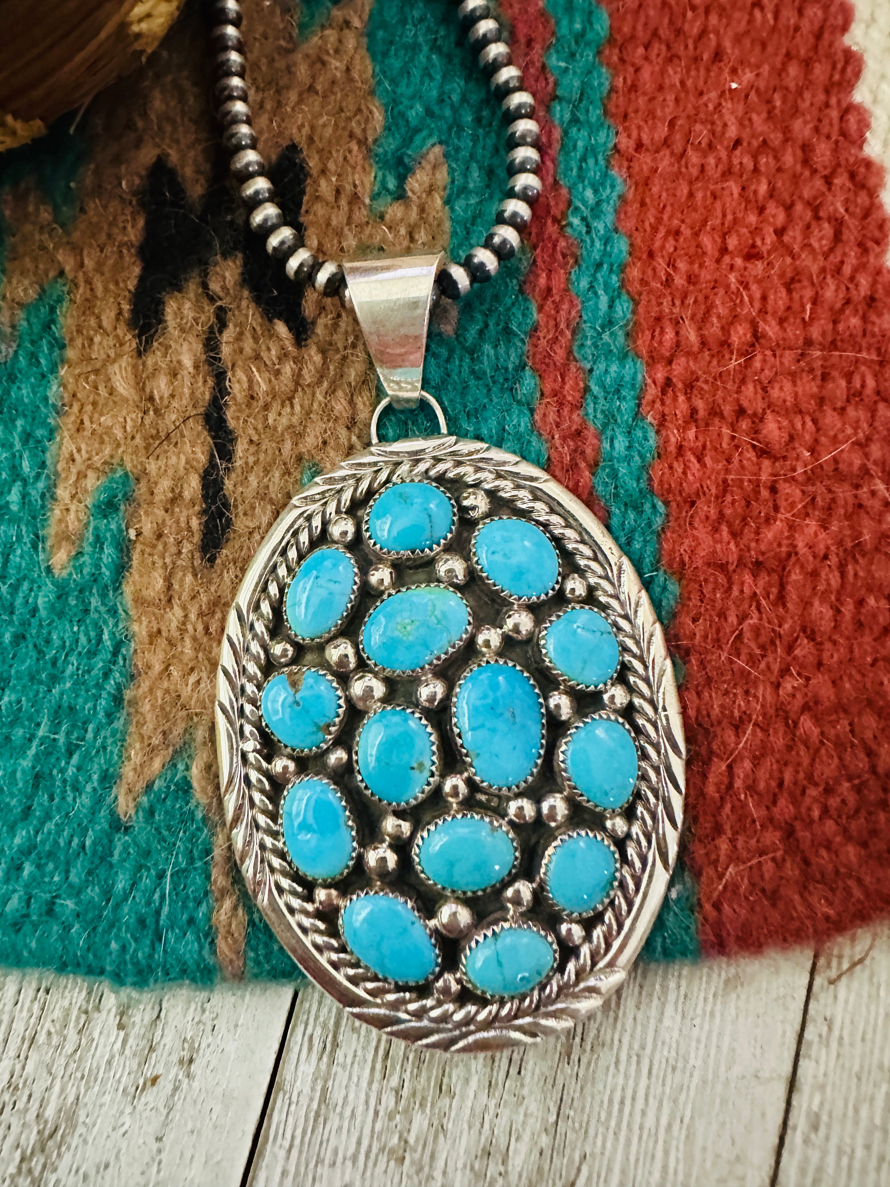 Handcrafted Sterling Silver & Kingman Turquoise Cluster Pendant