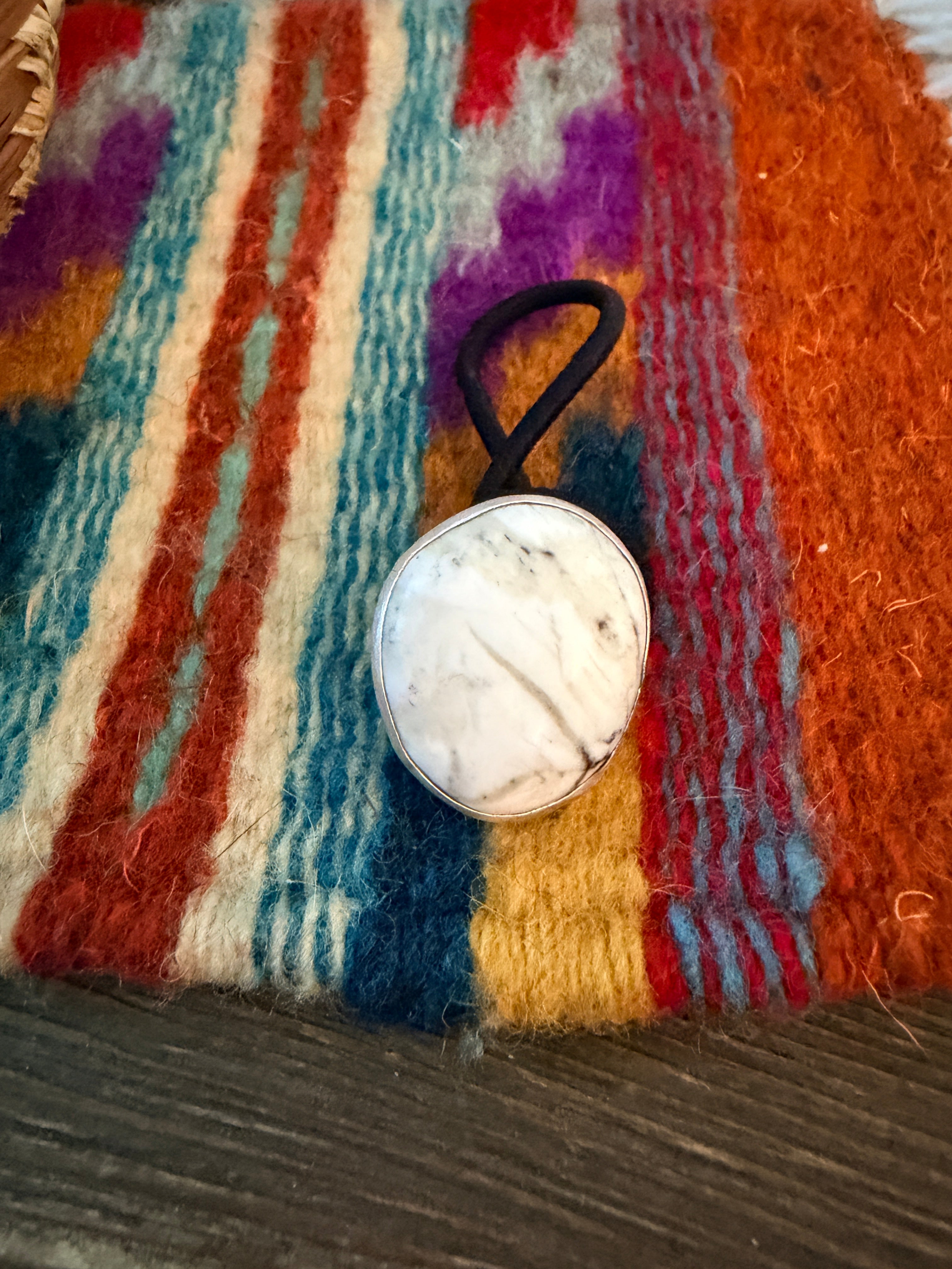 Handcrafted White Buffalo & Sterling Silver Hair Tie Charm