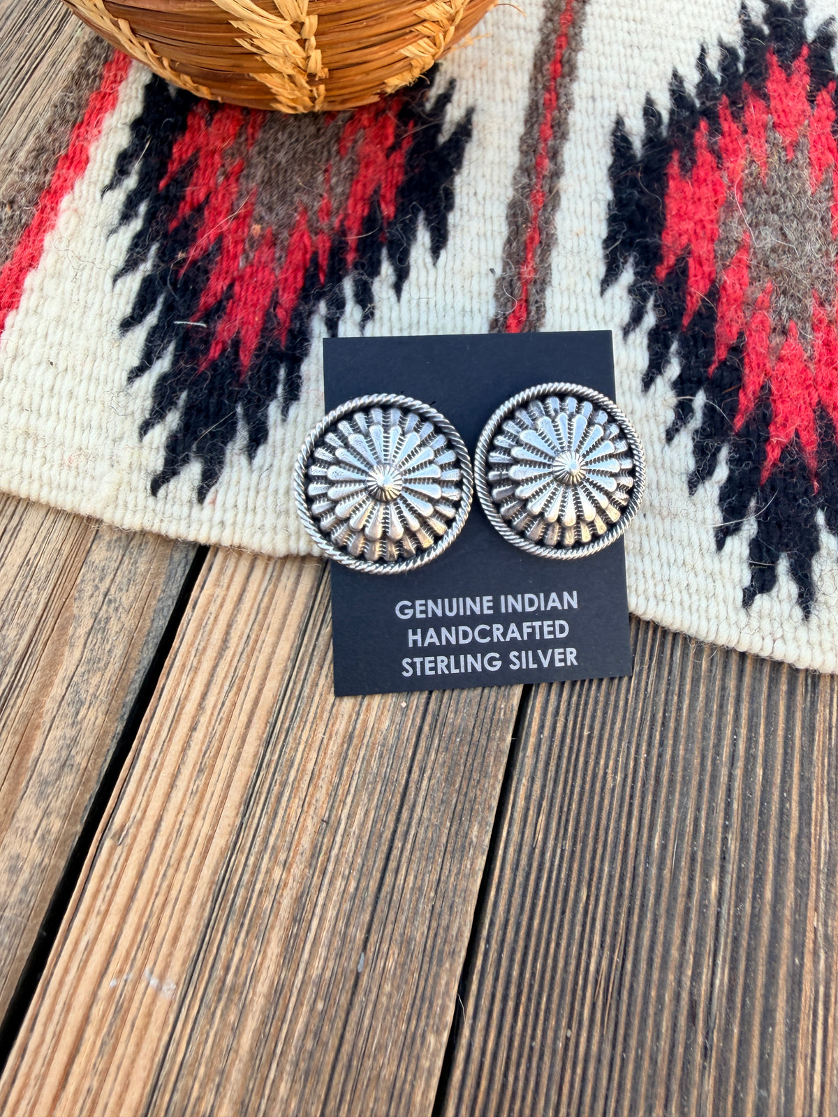 Handcrafted Sterling Silver Concho Post Earrings by Tom Lewis