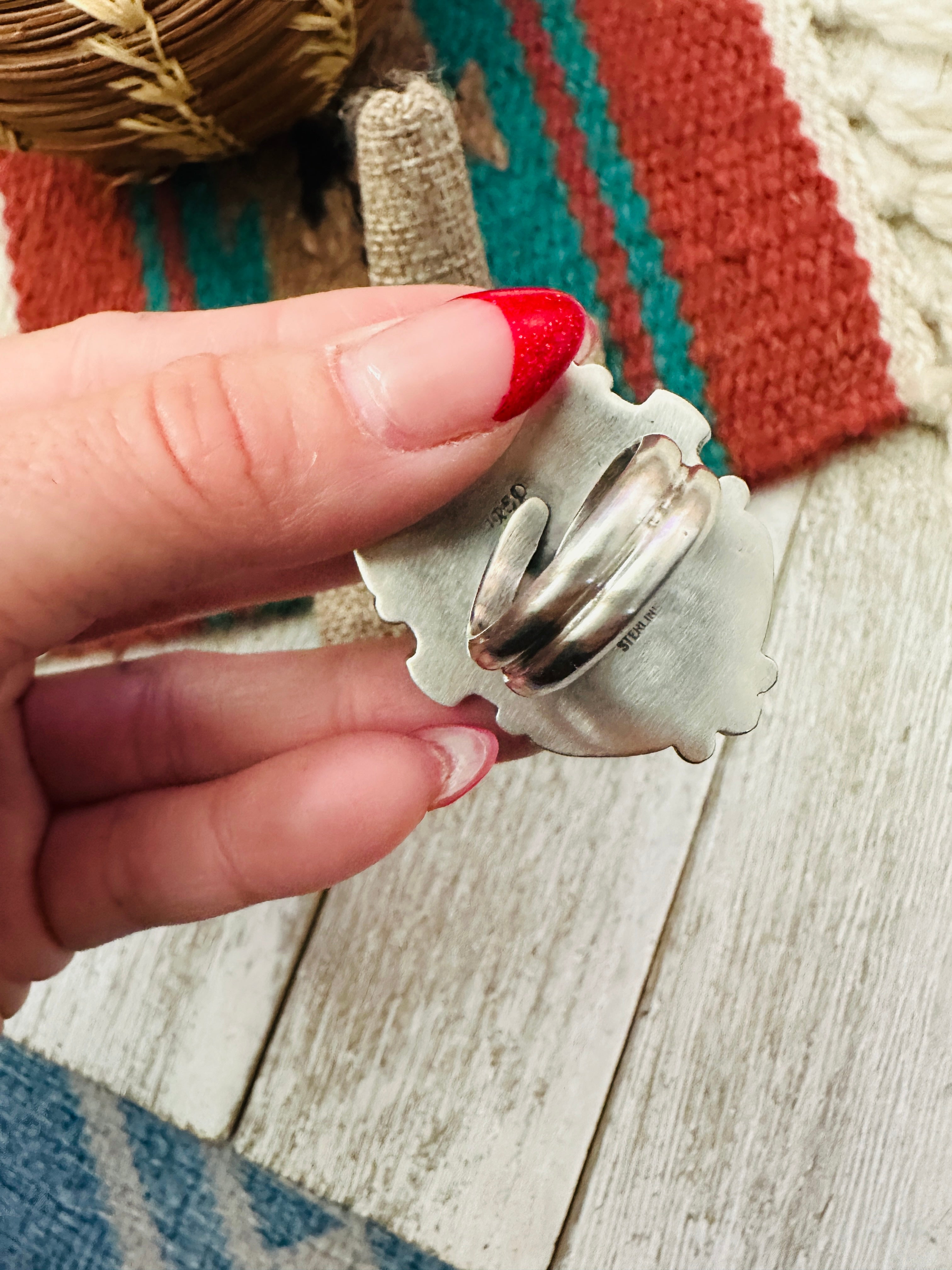 Handcrafted Kingman Web Turquoise & Sterling Silver Adjustable Ring