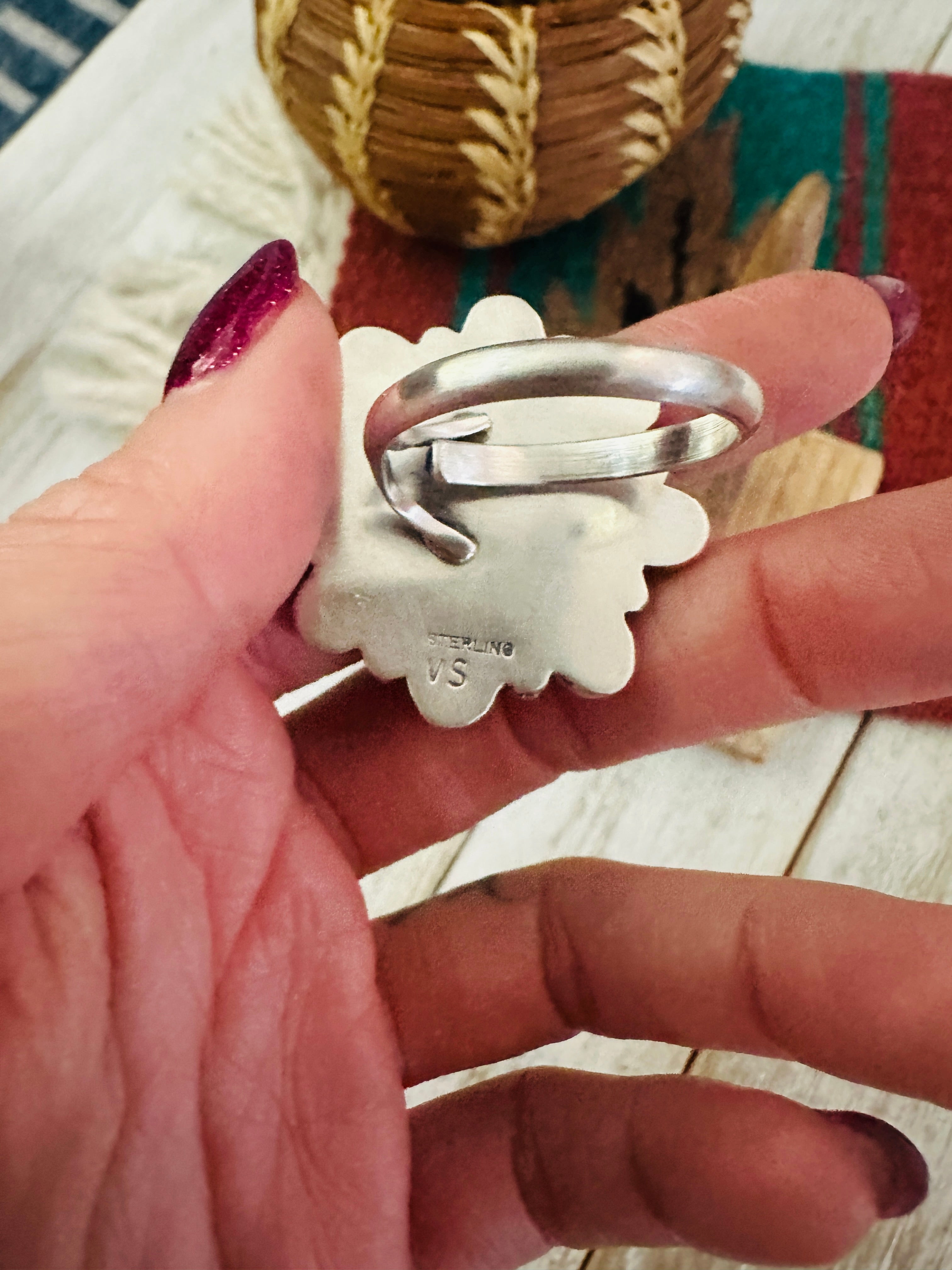 Handcrafted Sterling Silver & Turquoise Cluster Adjustable Ring