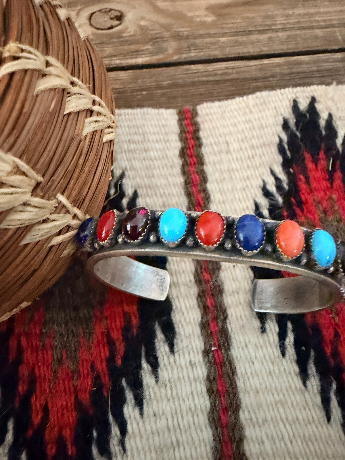 Handcrafted Multi Stone & Sterling Silver Cuff Bracelet