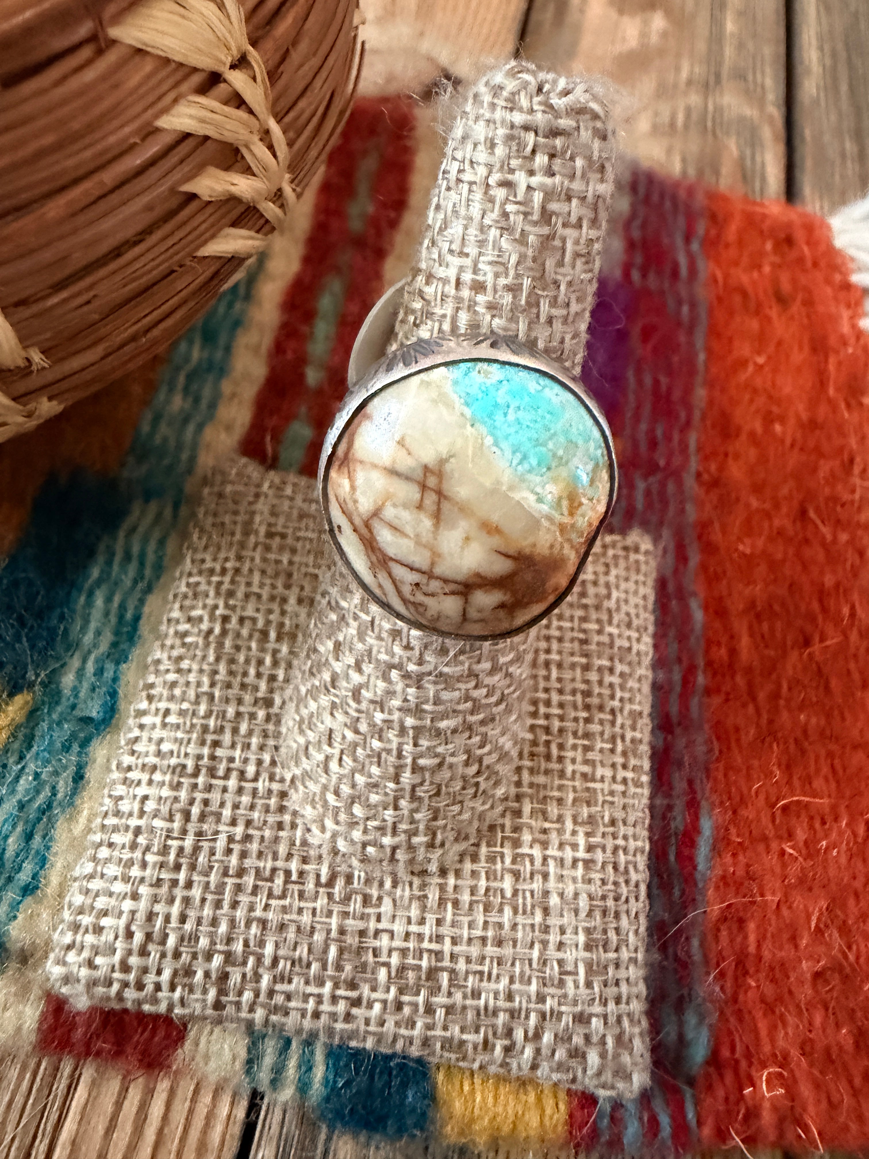 Handcrafted Ribbon Turquoise & Sterling Silver Ring Size 7.5