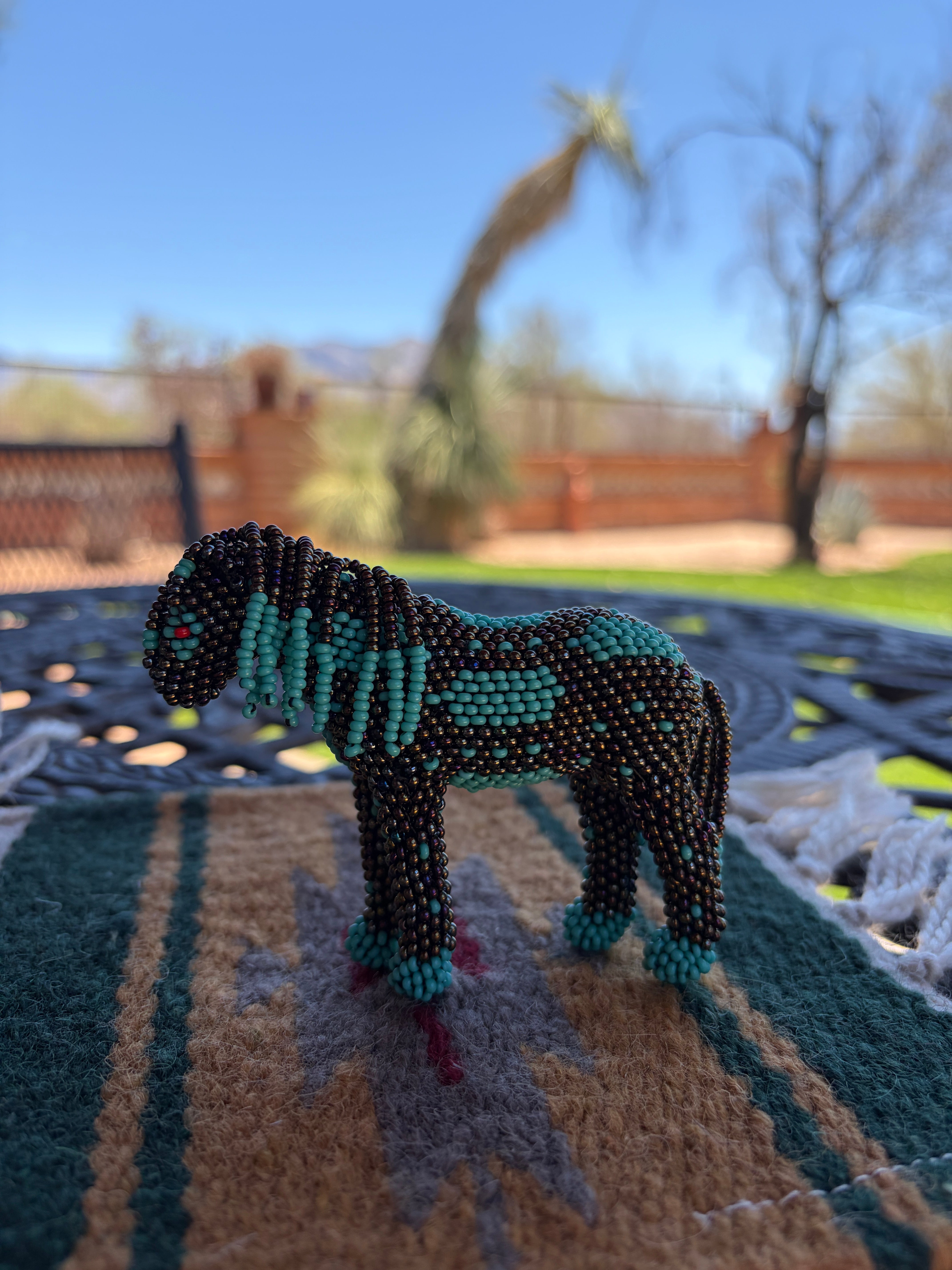 Handmade Peyote Stitched Horse Figurine- Turquoise 15