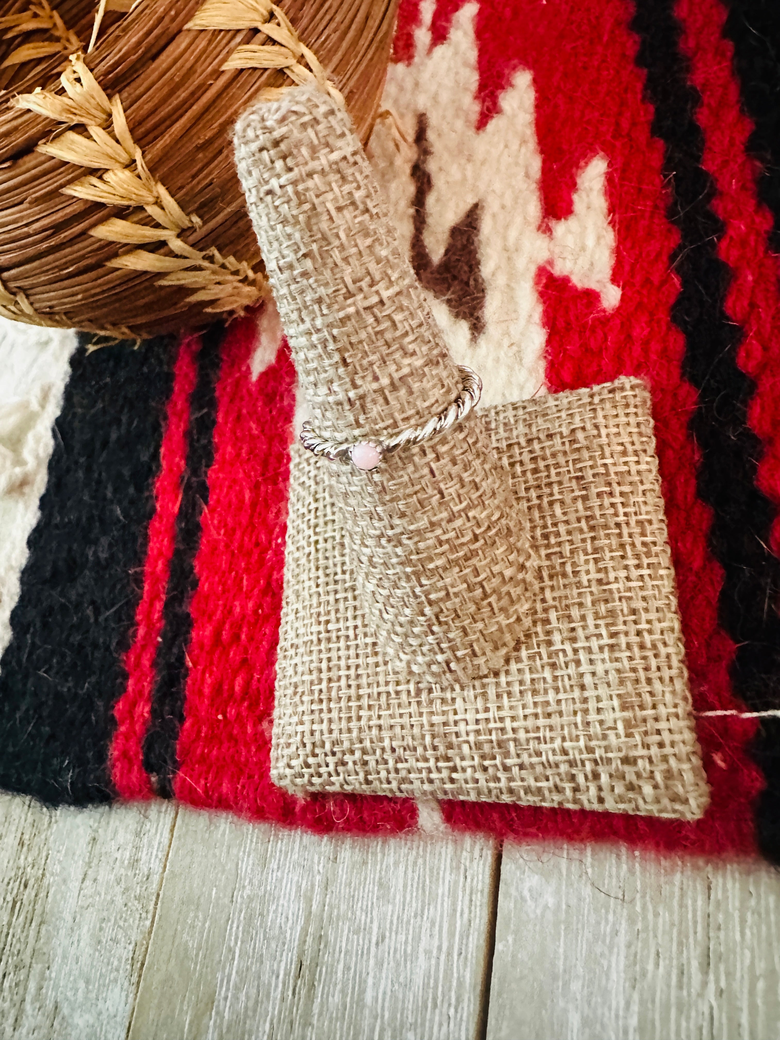 Handcrafted Queen Pink Conch & Sterling Silver Twisted Band Ring