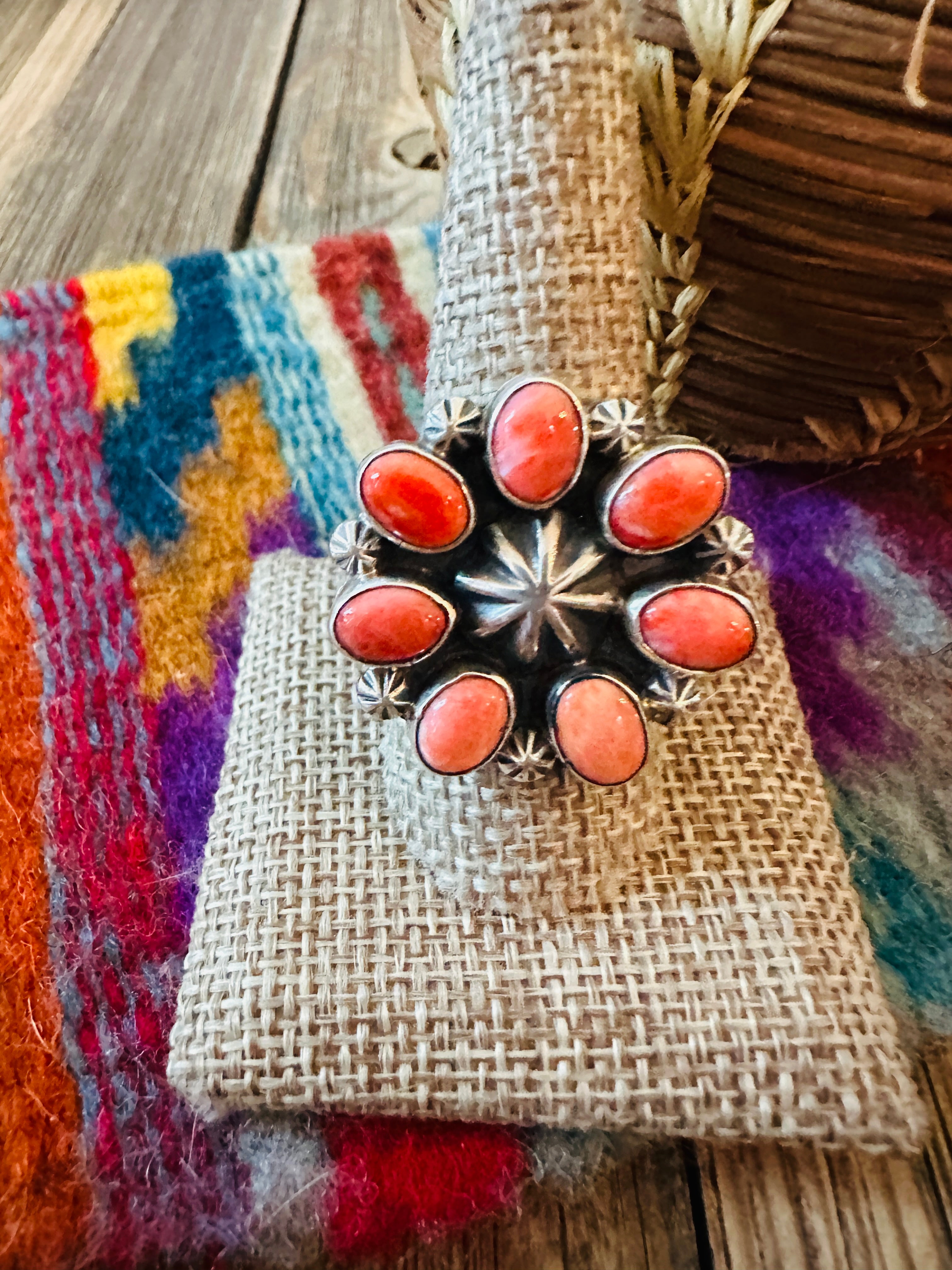 Handcrafted Spiny Oyster & Sterling Silver Adjustable Ring by Jacqueline Silver