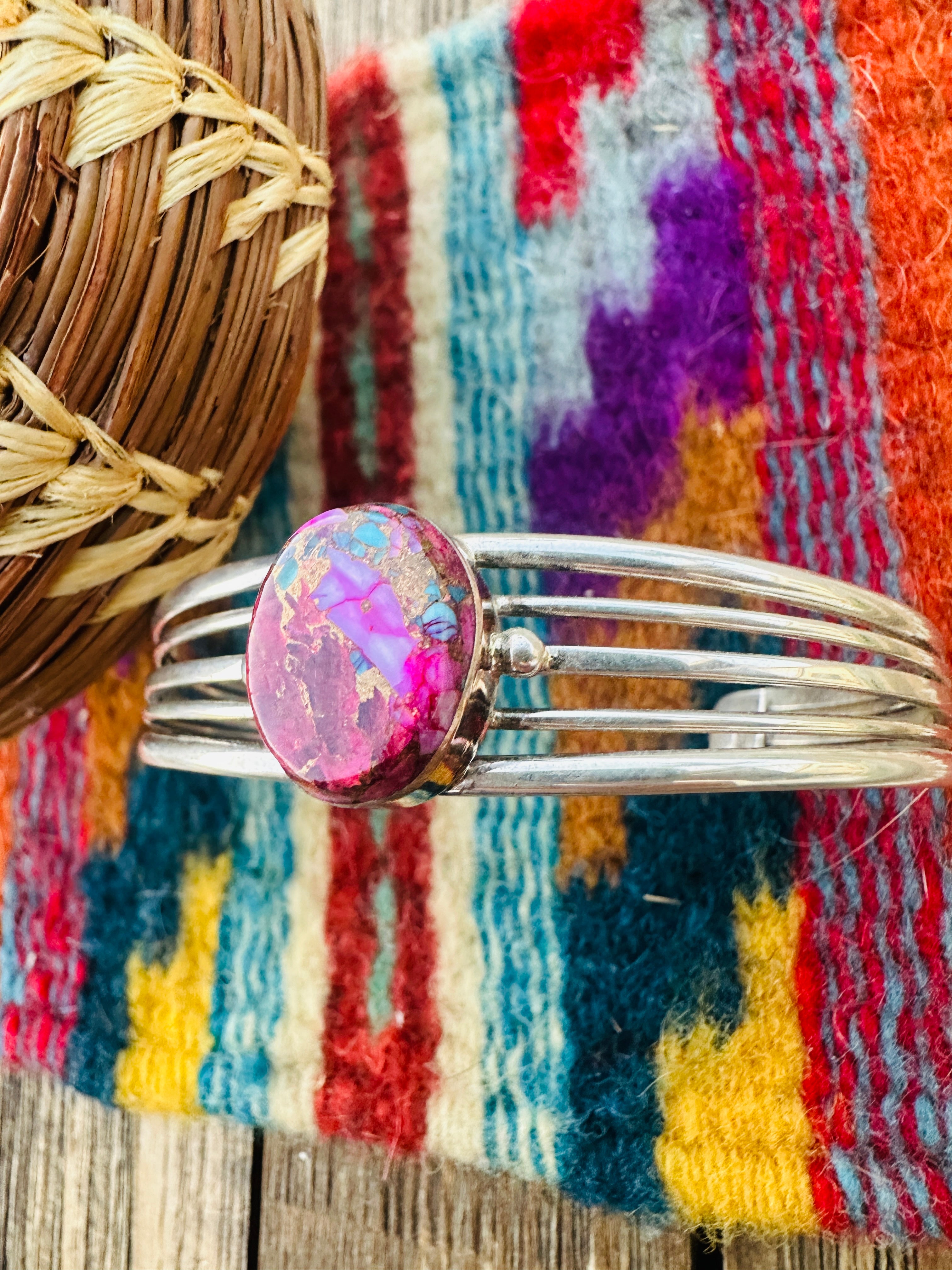 Handcrafted Pink Dream Mojave & Sterling Silver Cuff Bracelet