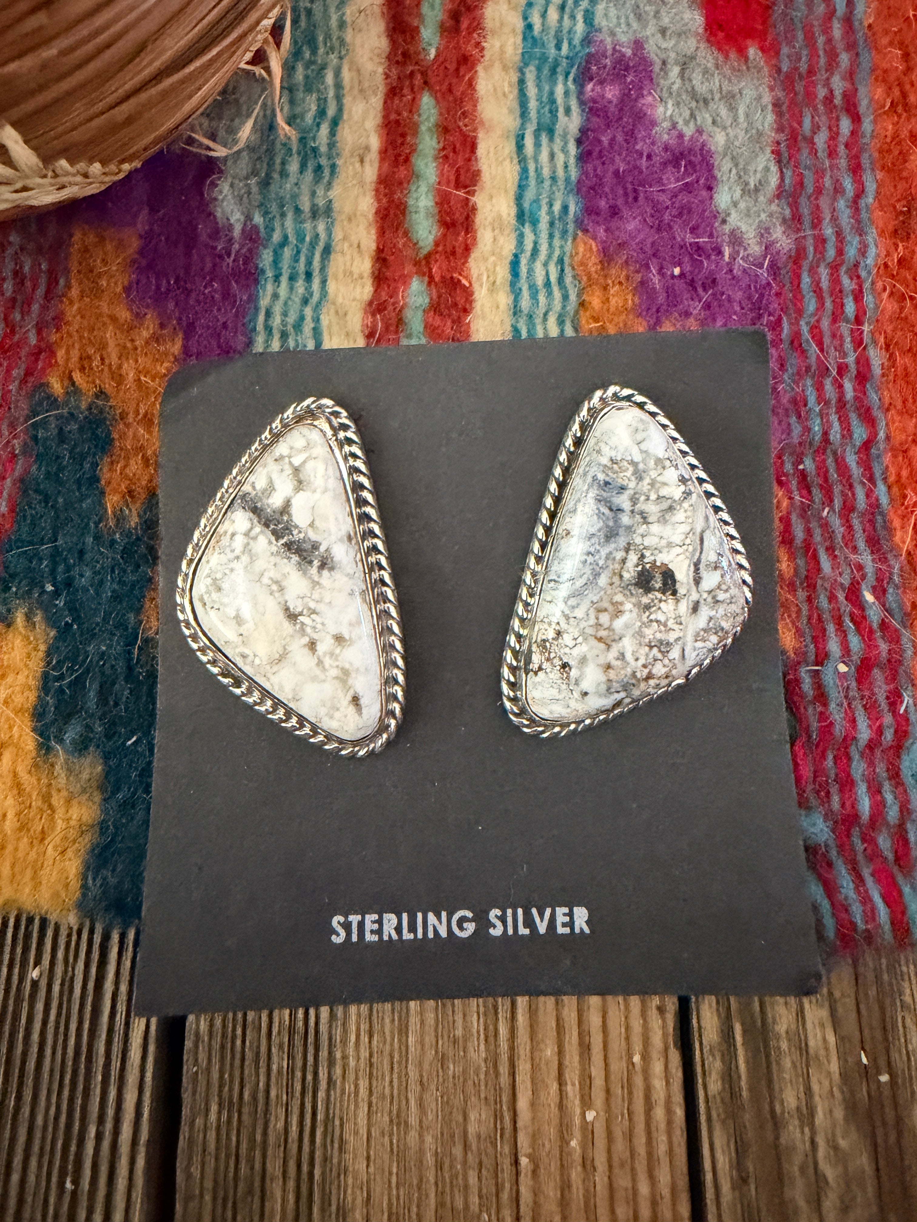 Handcrafted White Buffalo & Sterling Silver Post Earrings