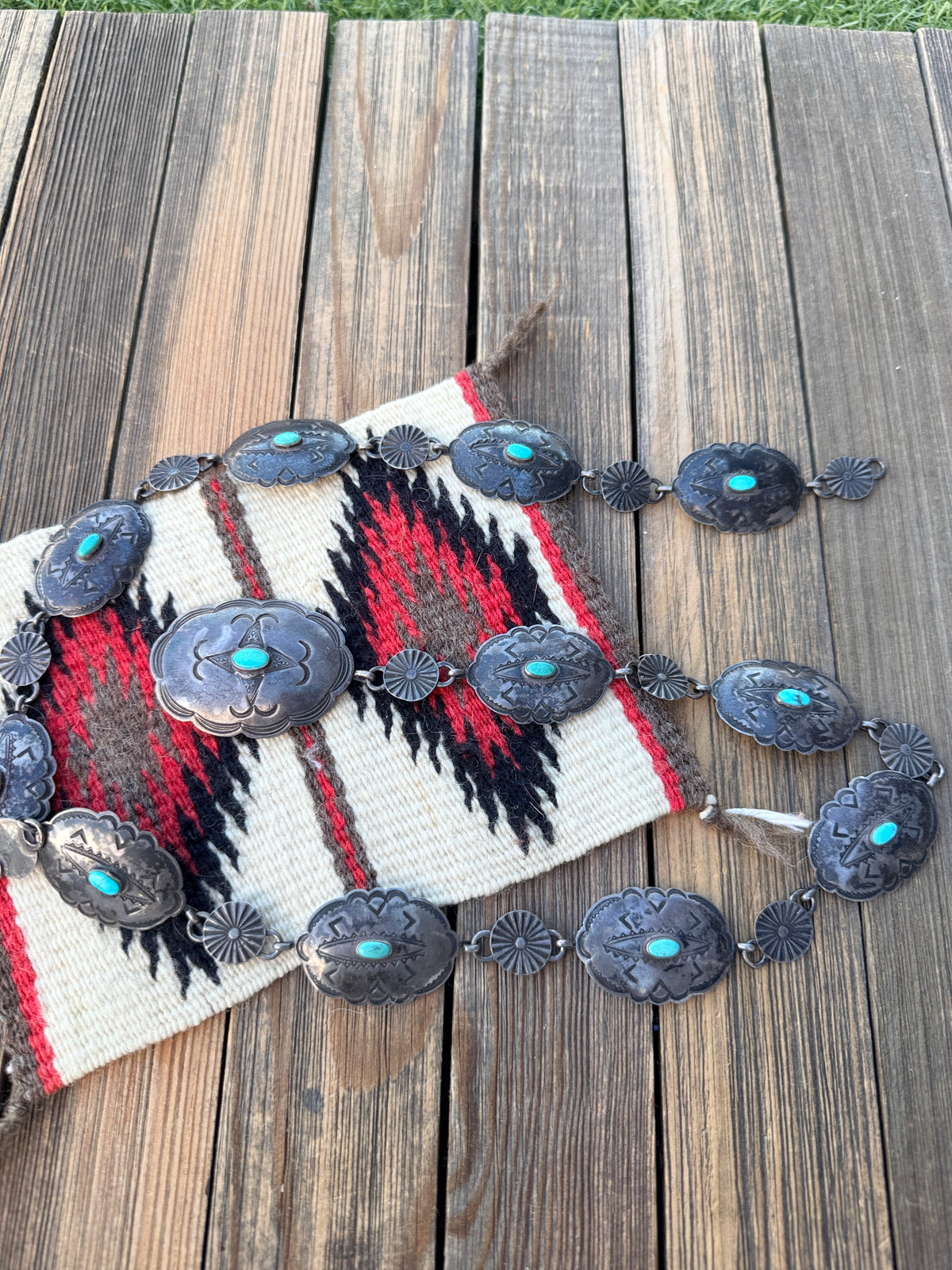 Handcrafted Vintage Old Pawn Turquoise & Sterling Silver Concho Belt