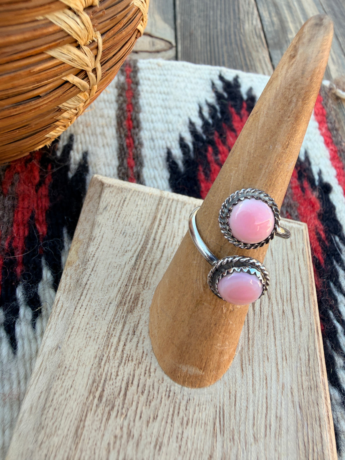 Handcrafted Queen Pink Conch & Sterling Silver Adjustable Ring