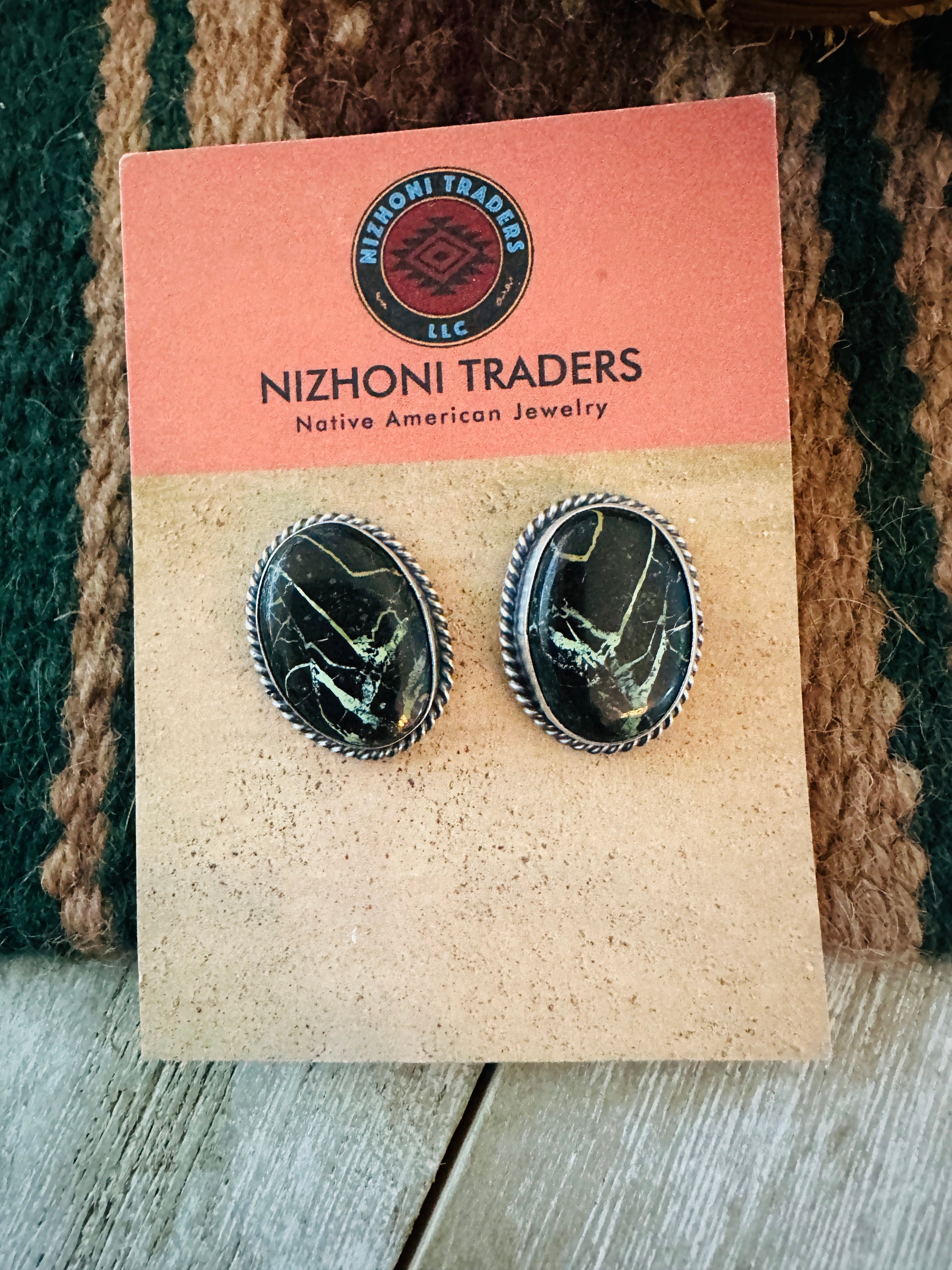 Handcrafted Sterling Silver & Blackjack Turquoise Post Earrings