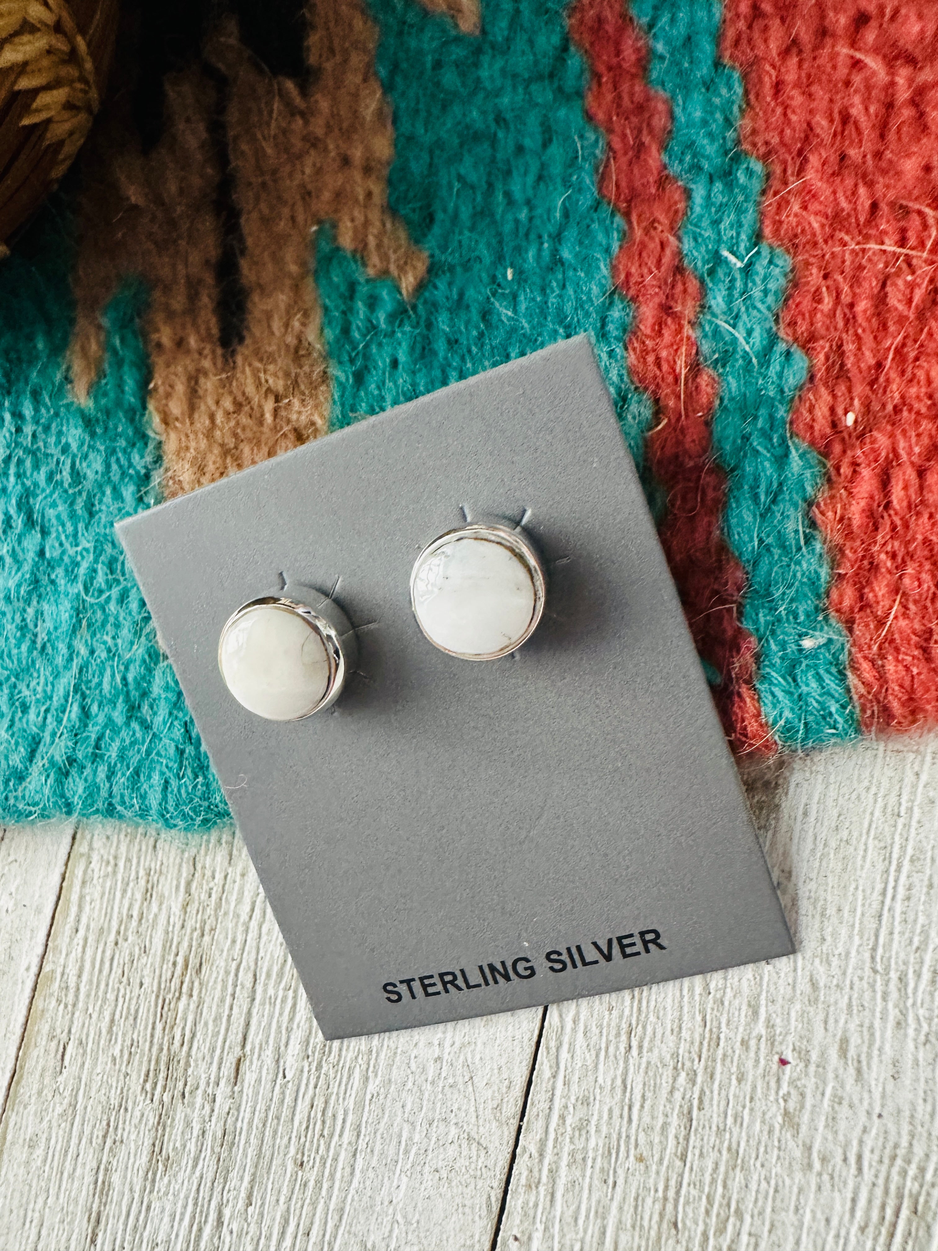 White Buffalo and Sterling Silver Stud Earrings