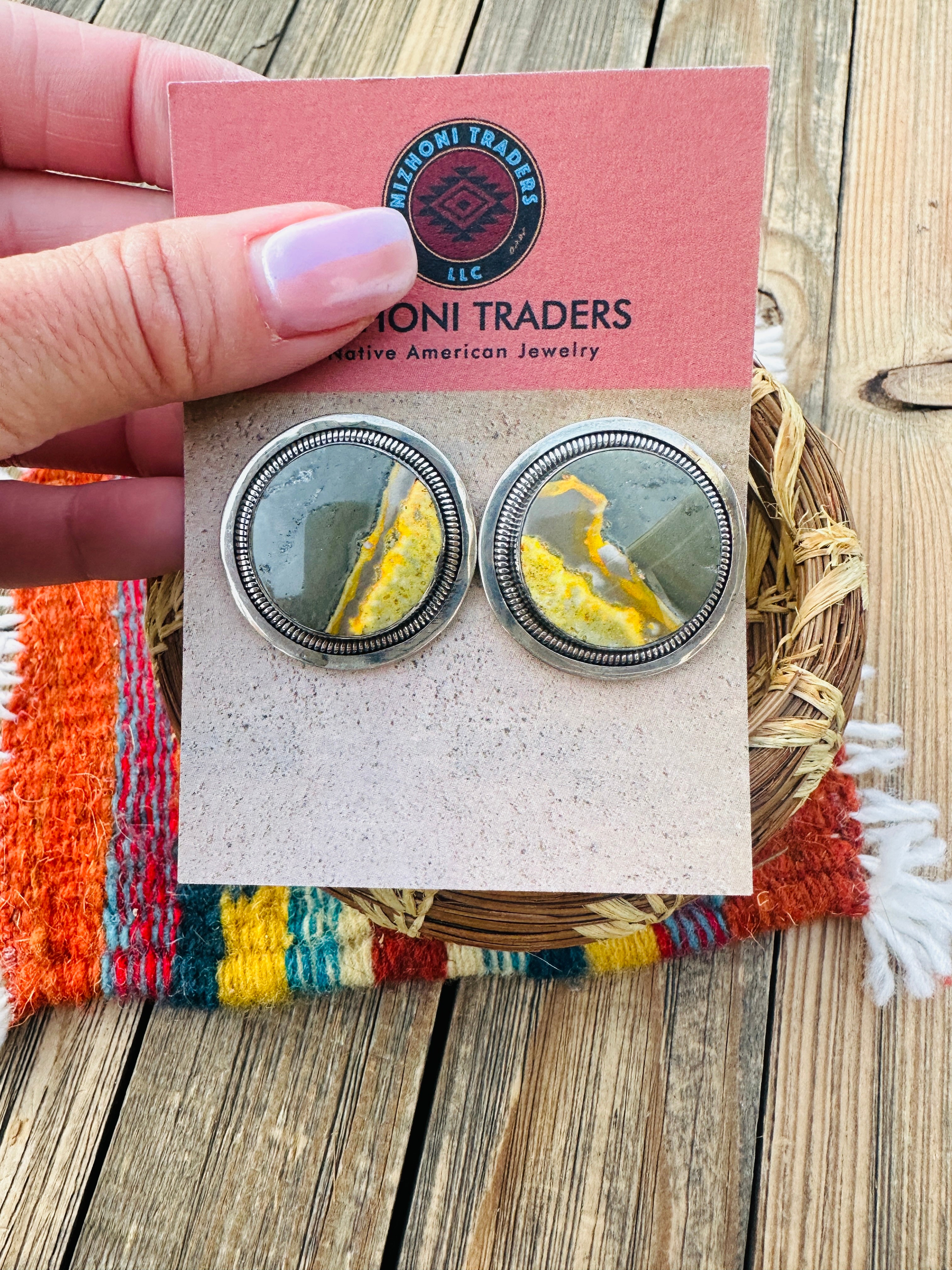 Handcrafted Bumblebee & Sterling Silver Post Earrings by Wydell Billie