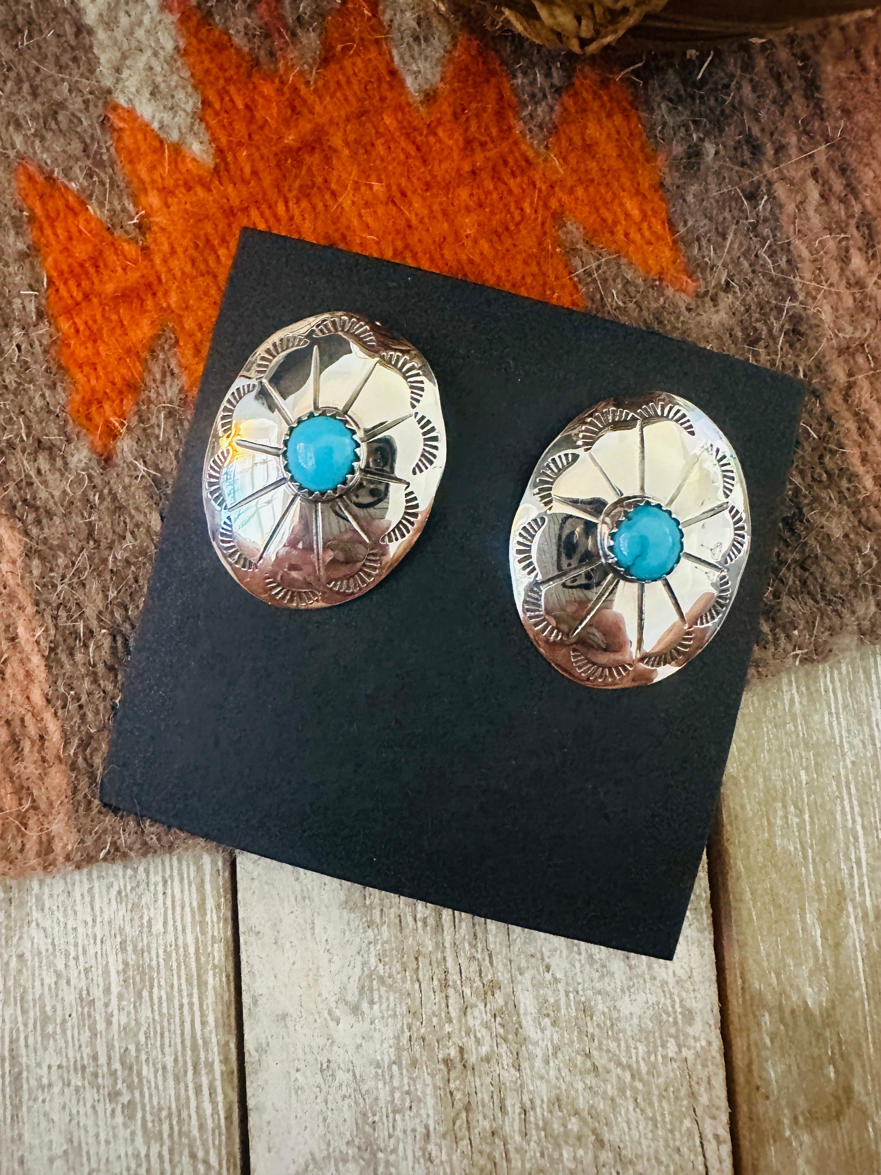 Handcrafted Turquoise & Sterling Silver Concho Post Earrings