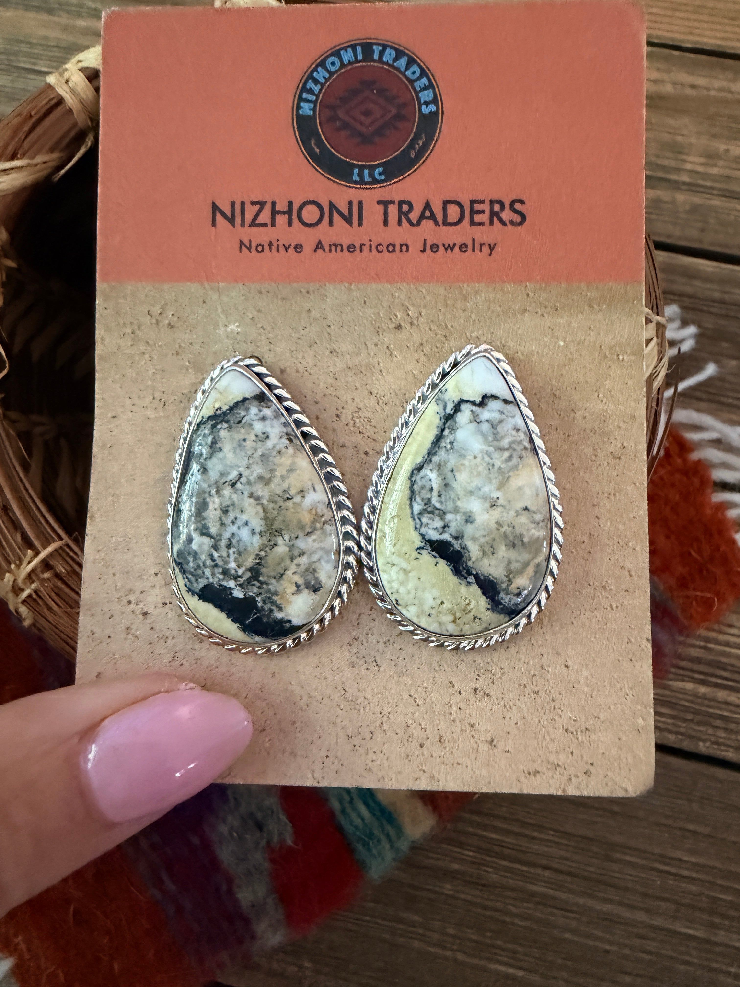 Handcrafted White Buffalo & Sterling Silver Post Earrings