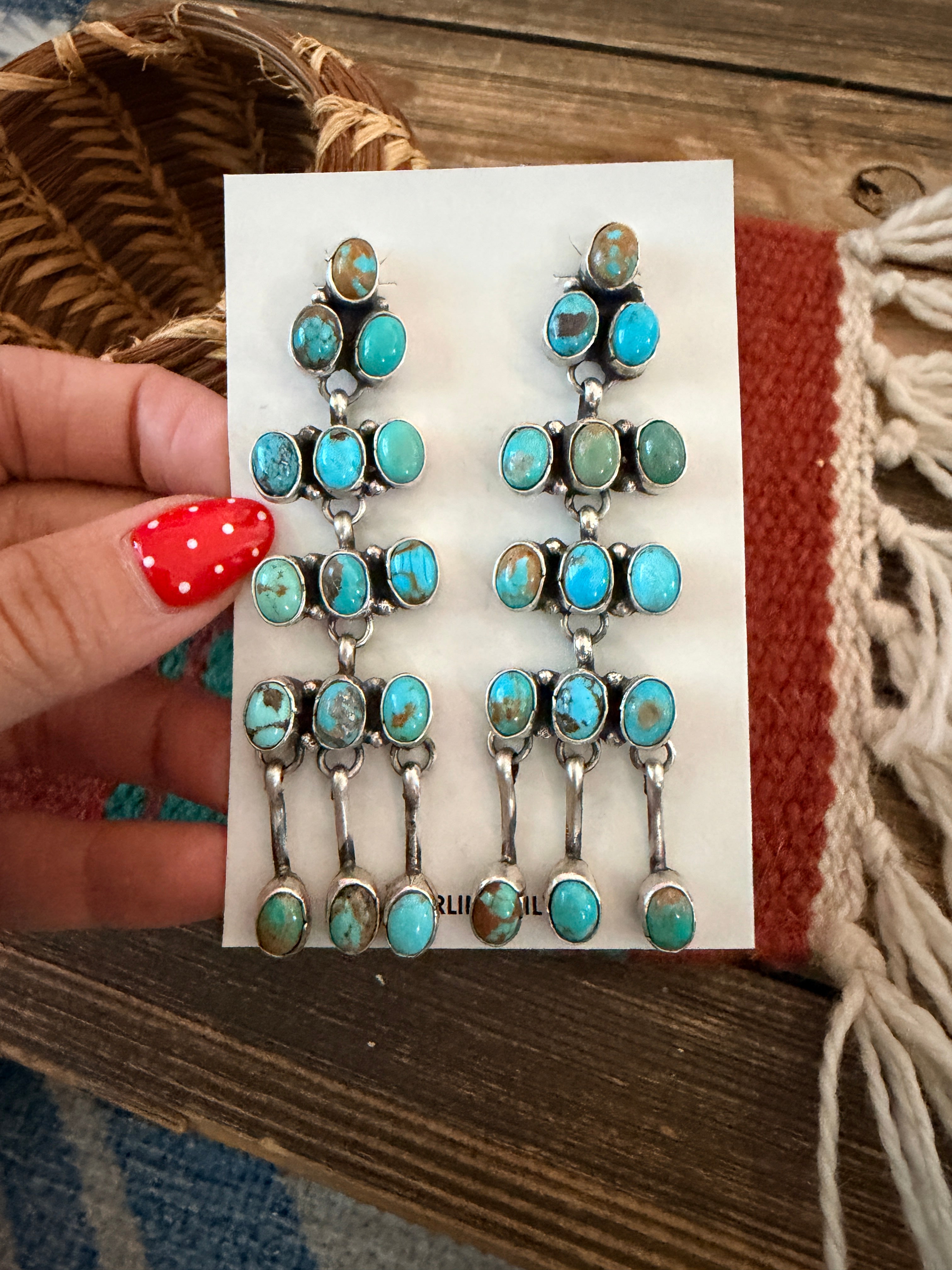 Handcrafted Turquoise & Sterling Silver Chandelier Dangle Earrings by Marcella James