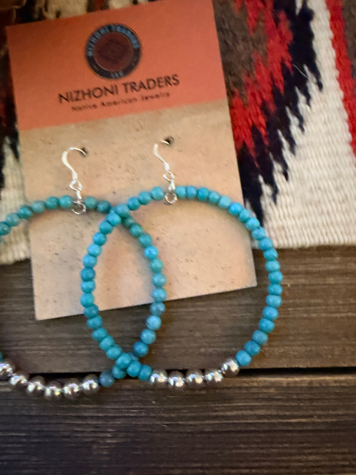 Handcrafted Sterling Silver Pearl & Turquoise Beaded Dangle Hoop Earrings