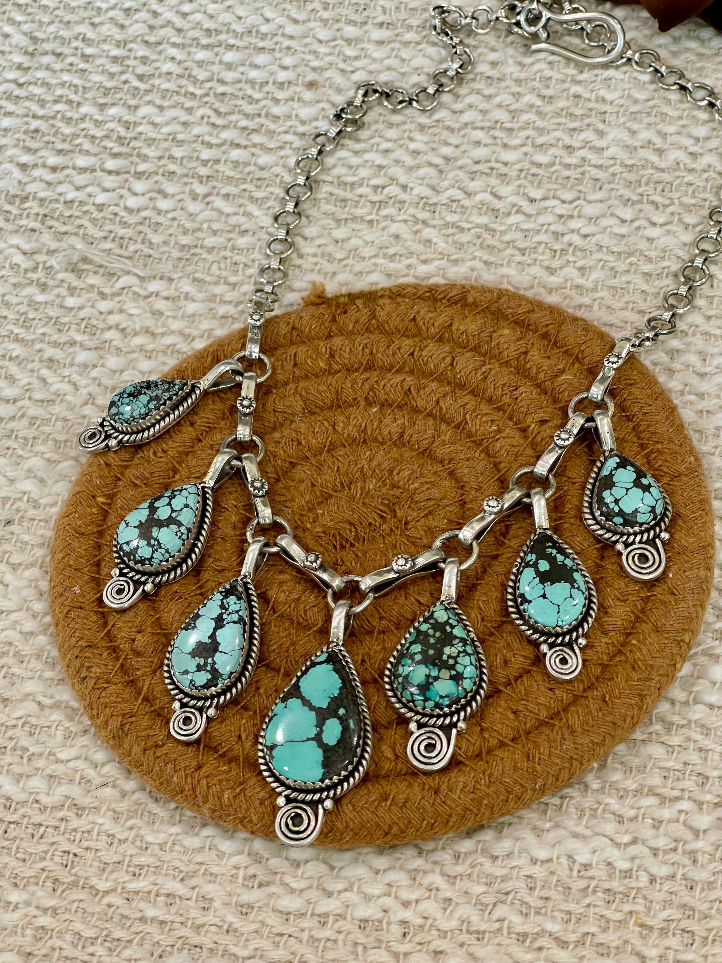 Handmade Sterling Silver Number 8 Turquoise Necklace with Signed Nizhoni
