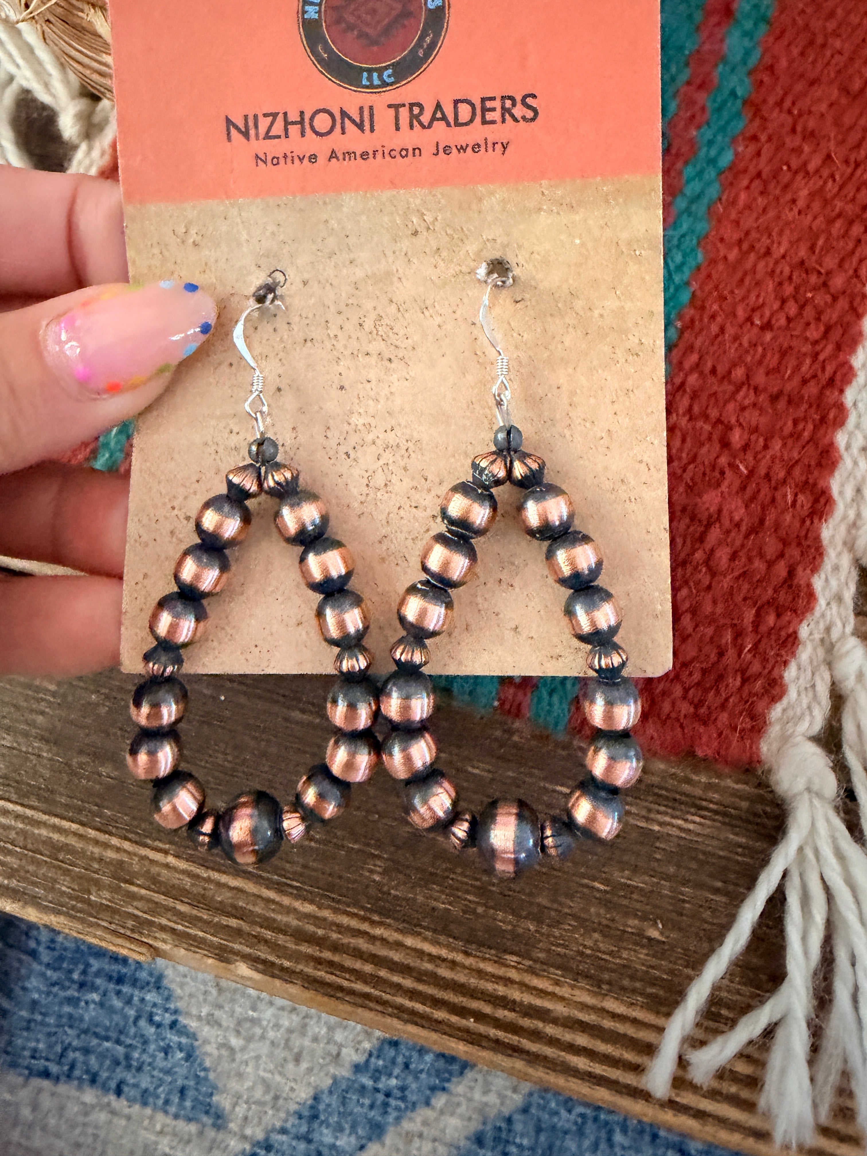 Handcrafted Copper Beaded Dangle Hoop Earrings