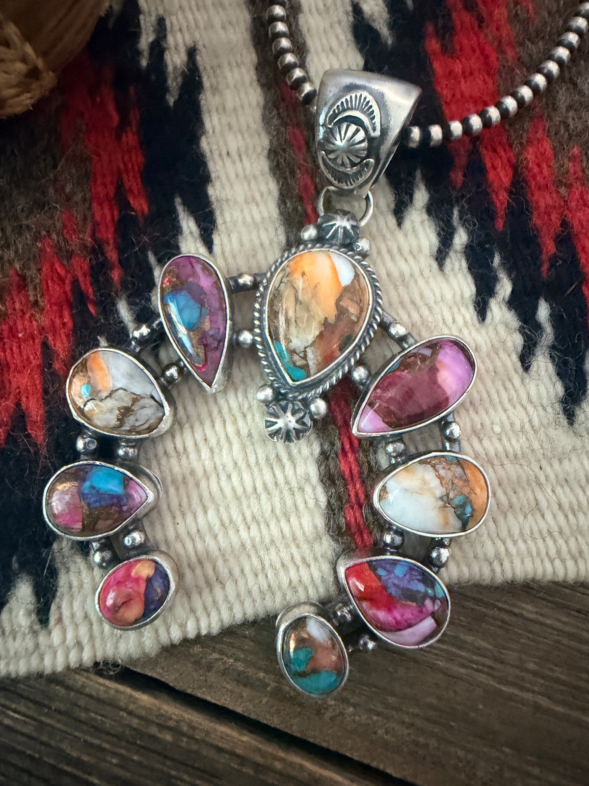 Handcrafted Sterling Silver & Multi Stone Naja Pendant by Joe Begay