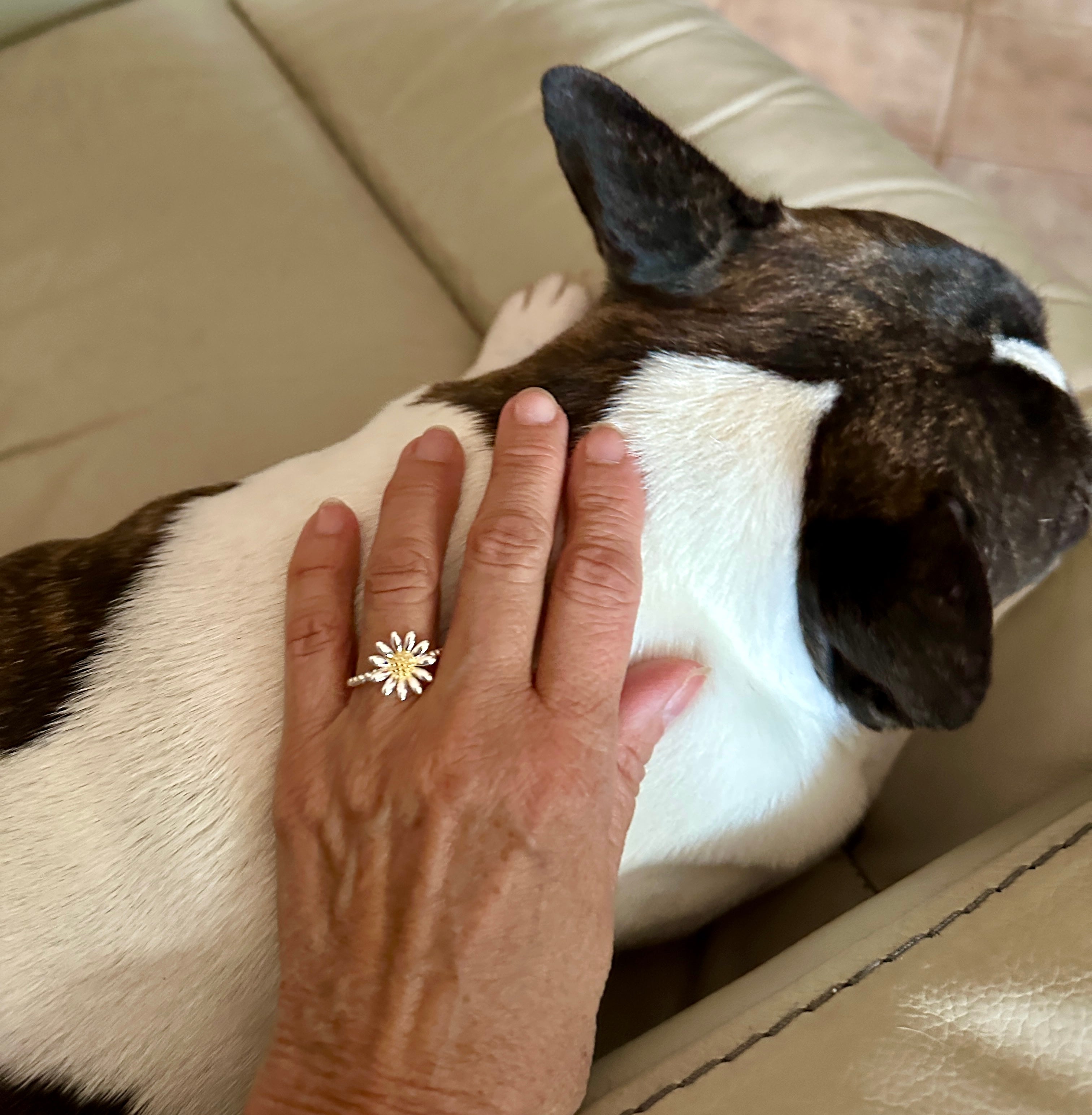 Gold Daisy Sterling Silver Ring