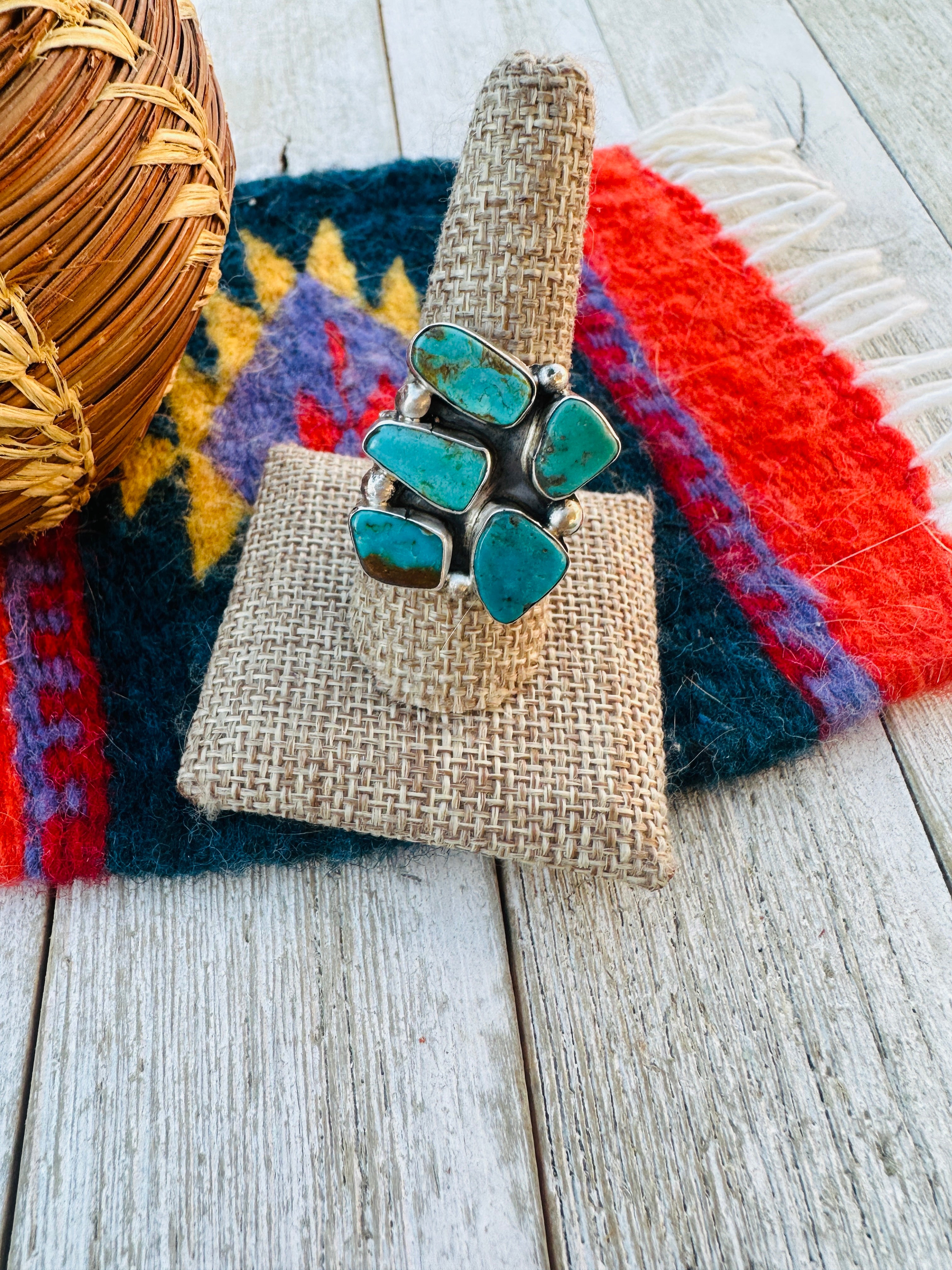 Handcrafted Royston Turquoise & Sterling Silver Adjustable Ring by Jacqueline Silver