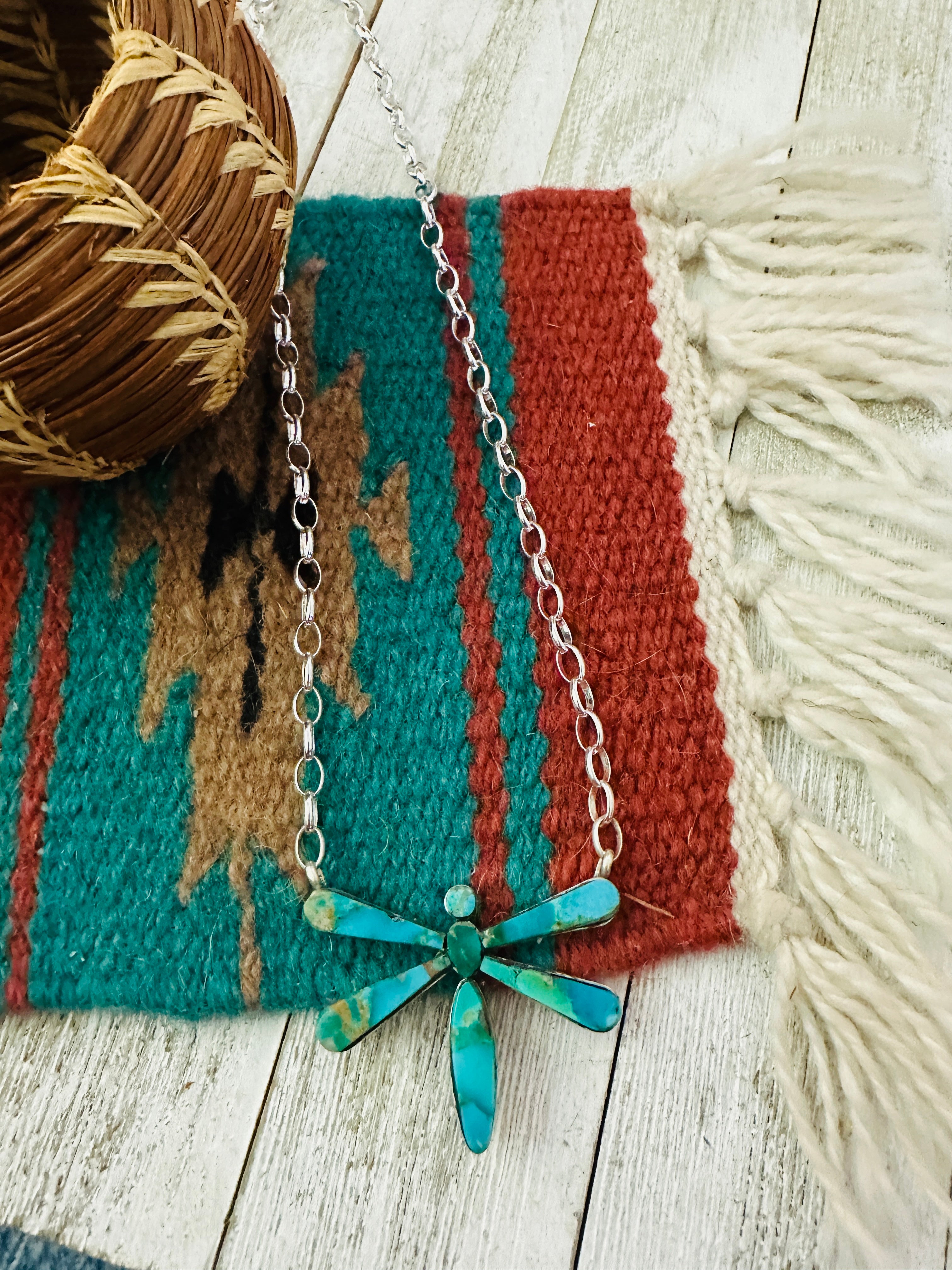 Handcrafted Turquoise & Sterling Silver Dragonfly Necklace