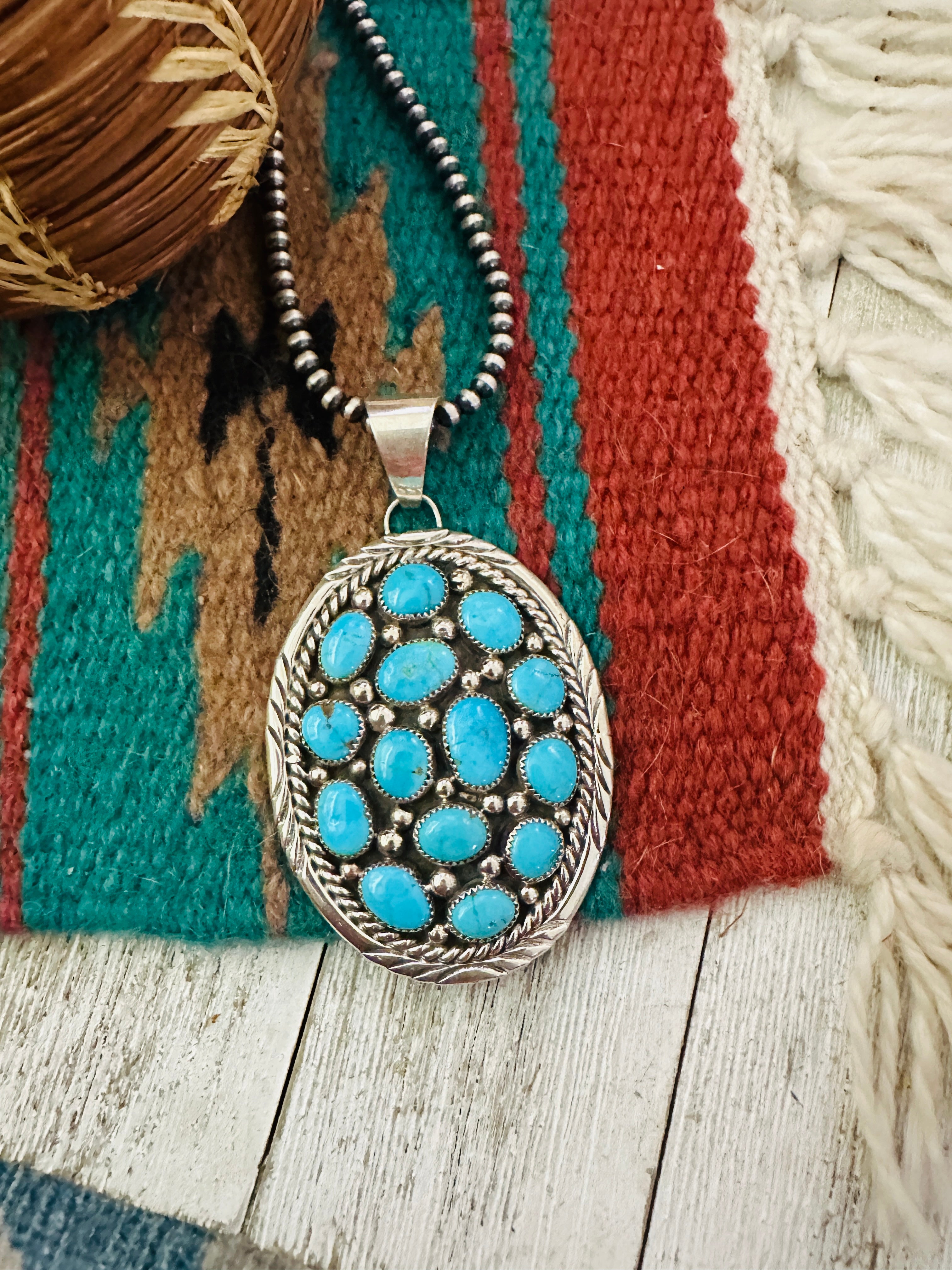 Handcrafted Sterling Silver & Kingman Turquoise Cluster Pendant
