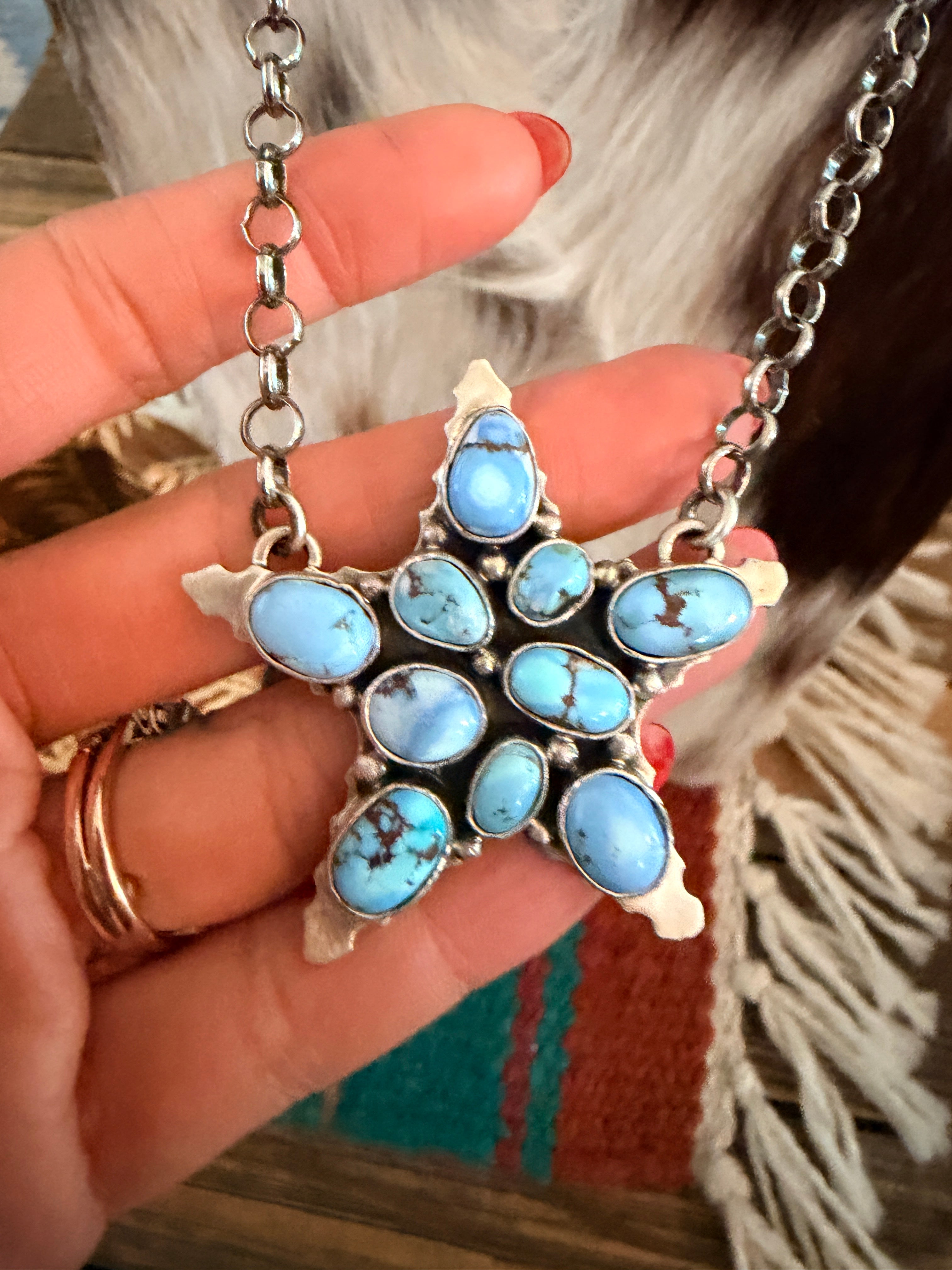 Handcrafted Golden Hills Turquoise & Sterling Silver Star Necklace by Emer Thompson