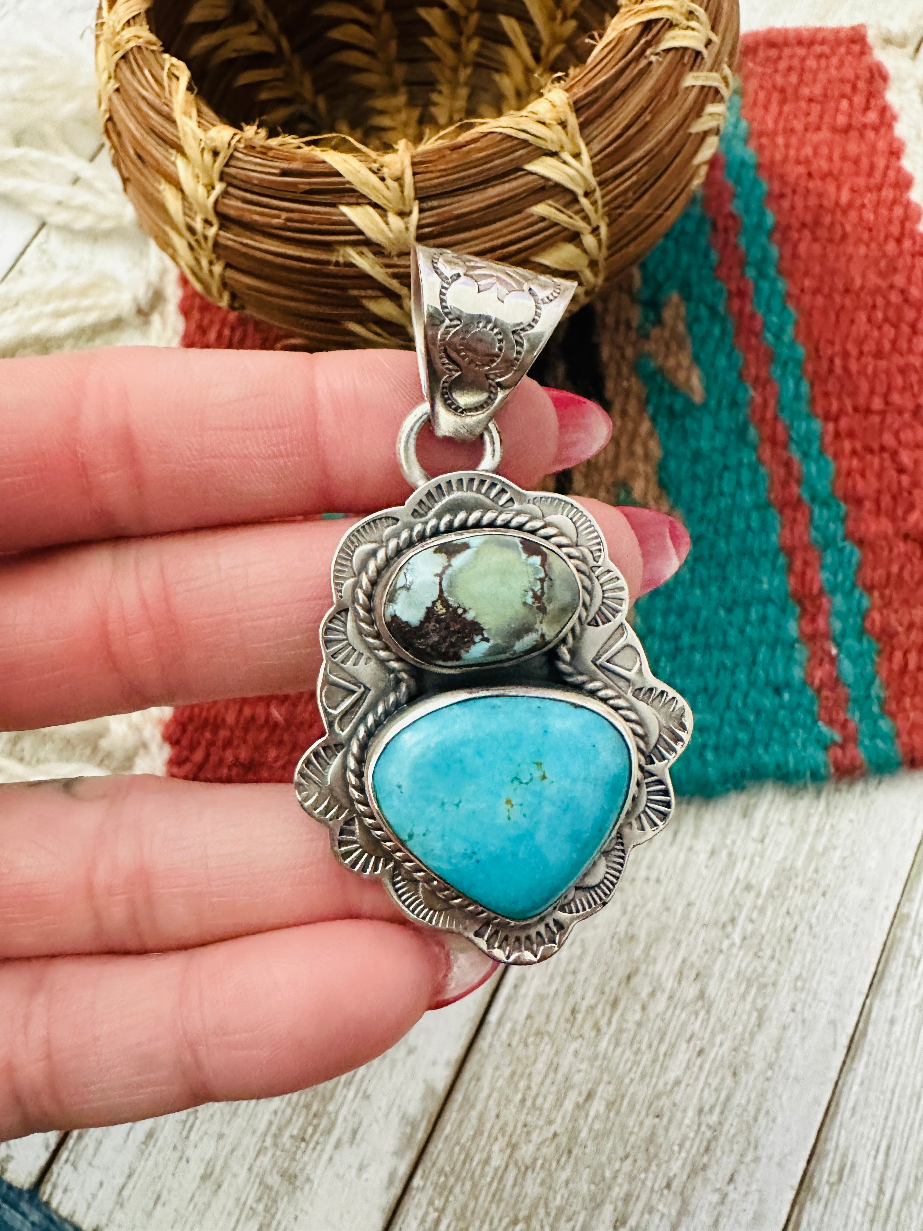 Handcrafted Sterling Silver & Multi Turquoise Pendant