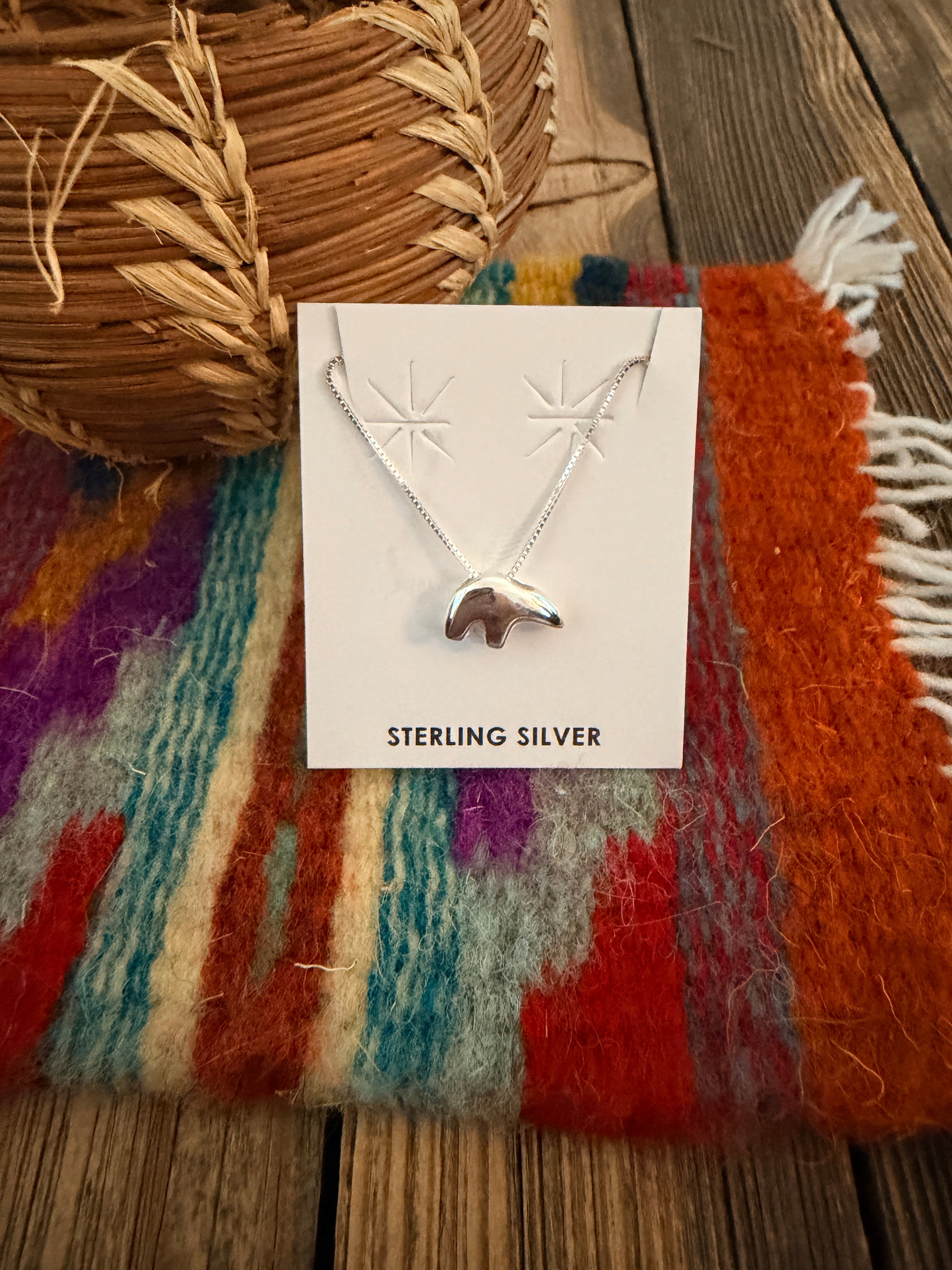 Handcrafted 18” Sterling Silver Fetish Bear Necklace