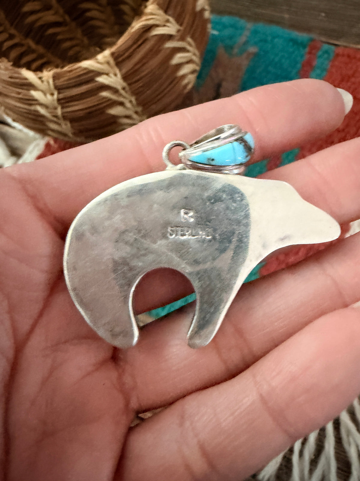 Handcrafted Old Pawn Sterling Silver and Multi Stone Inlay Bear Pendant