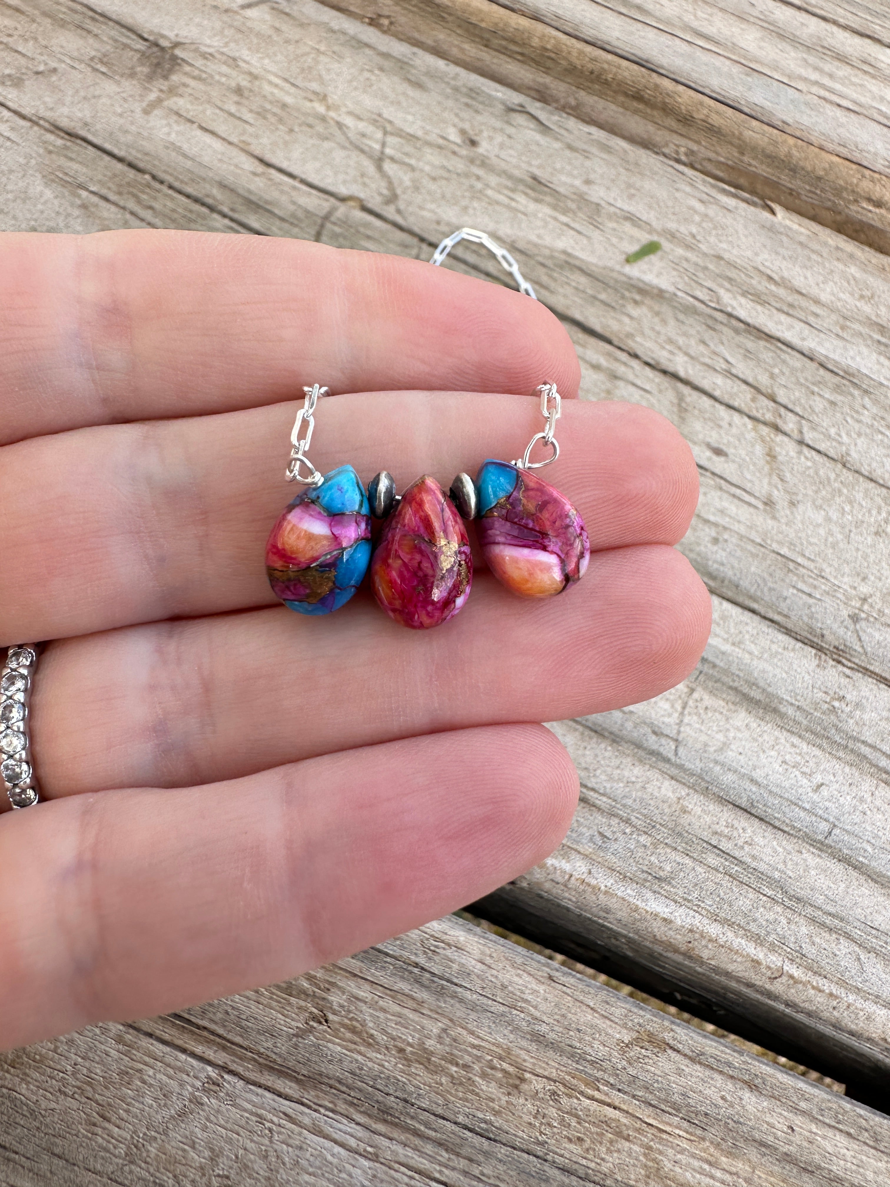 Tiny Dancer Handmade Sterling Silver & Pink Dream Mojave 3 Stone Necklace